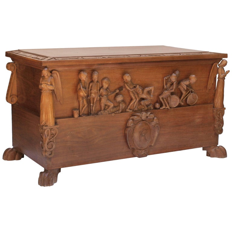 Wood Hand Carved Toy Box For Sale at 1stDibs