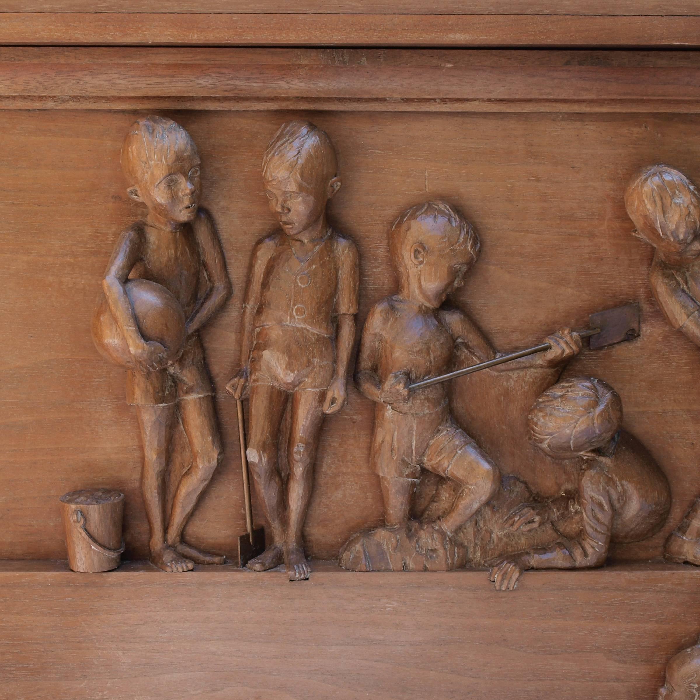 British Wood Hand Carved Toy Box