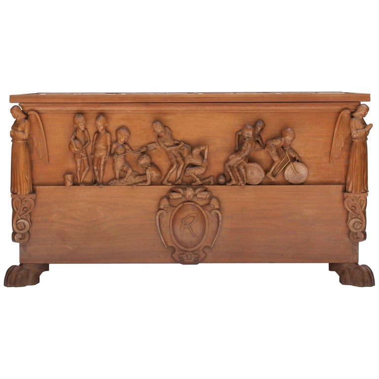 Wood Hand Carved Toy Box For Sale at 1stDibs