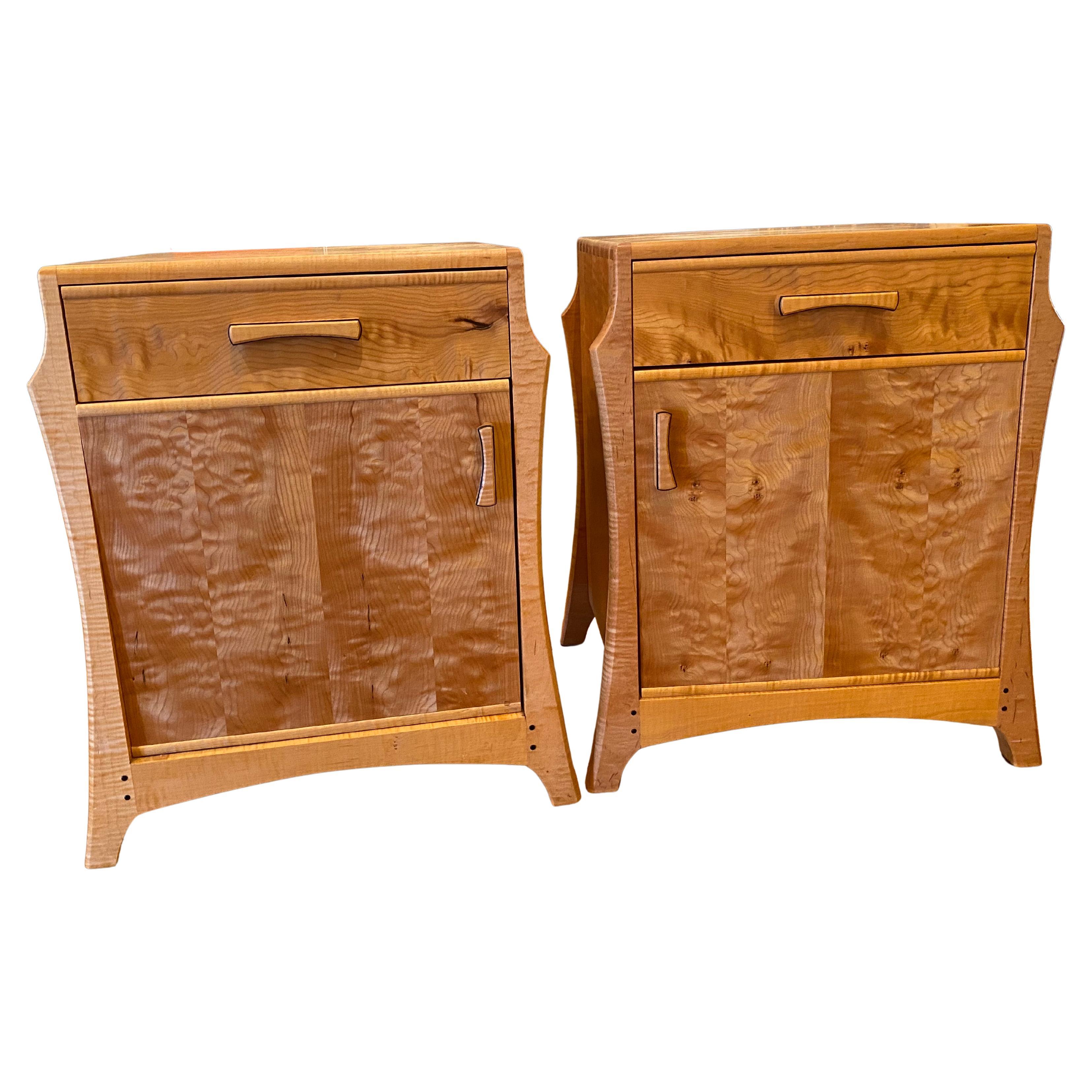 Wood Handcrafted Pair of Night Stands by Anthony Kahn