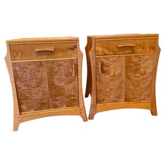 Wood Handcrafted Pair of Night Stands by Anthony Kahn