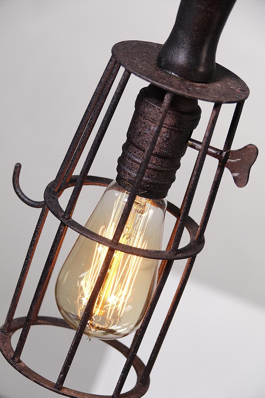American Wood Handle Cage Lamp For Sale