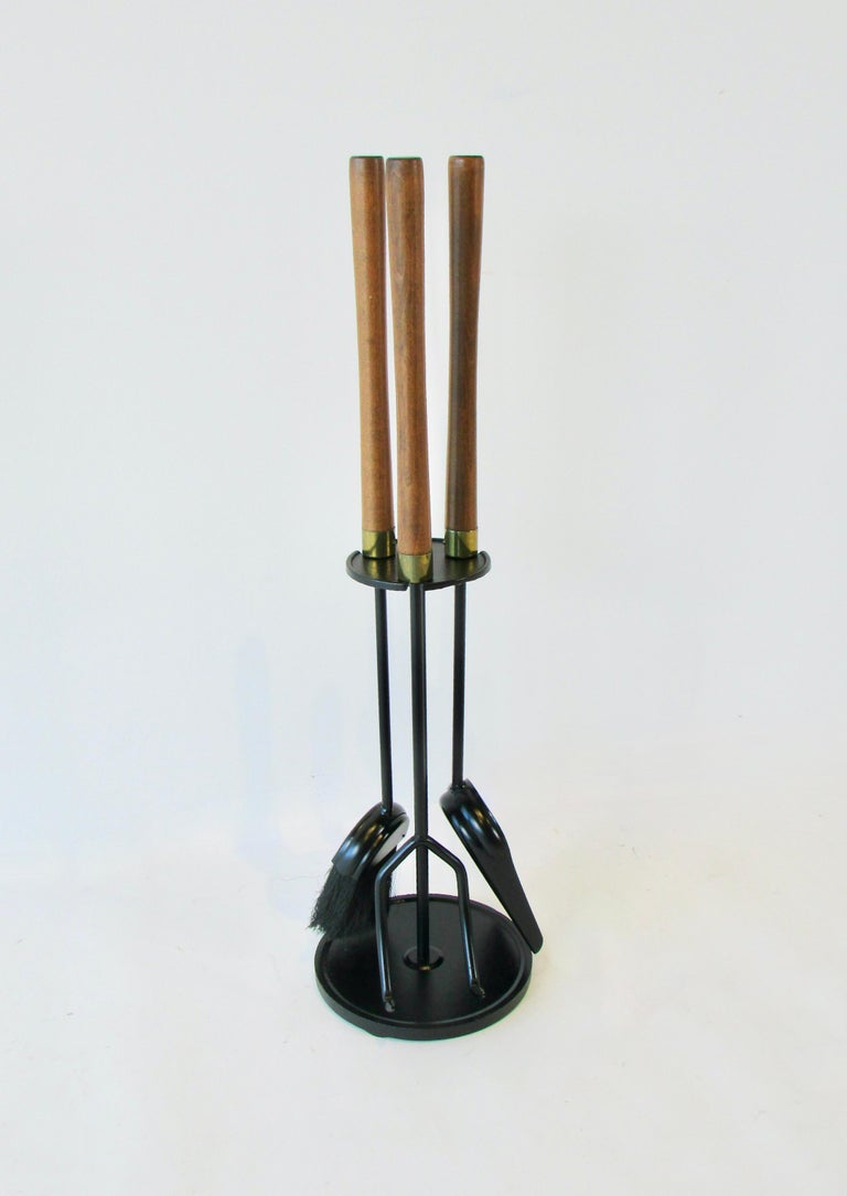 Wood Handle Modernist Fire Tool Set by Seymour Mfg For Sale at 1stDibs