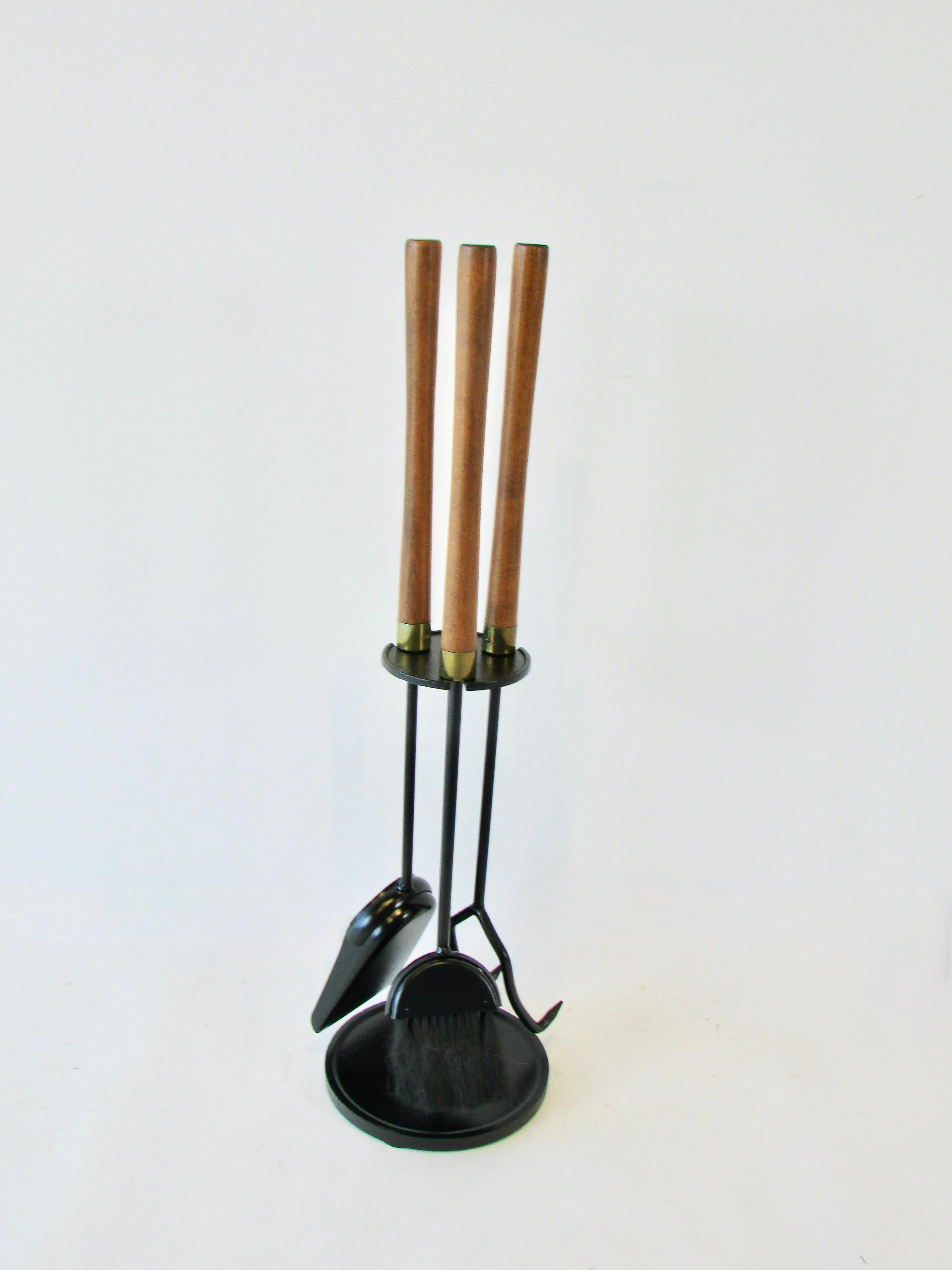 Mid-Century Modern Wood Handle Modernist Fire Tool Set by Seymour Mfg