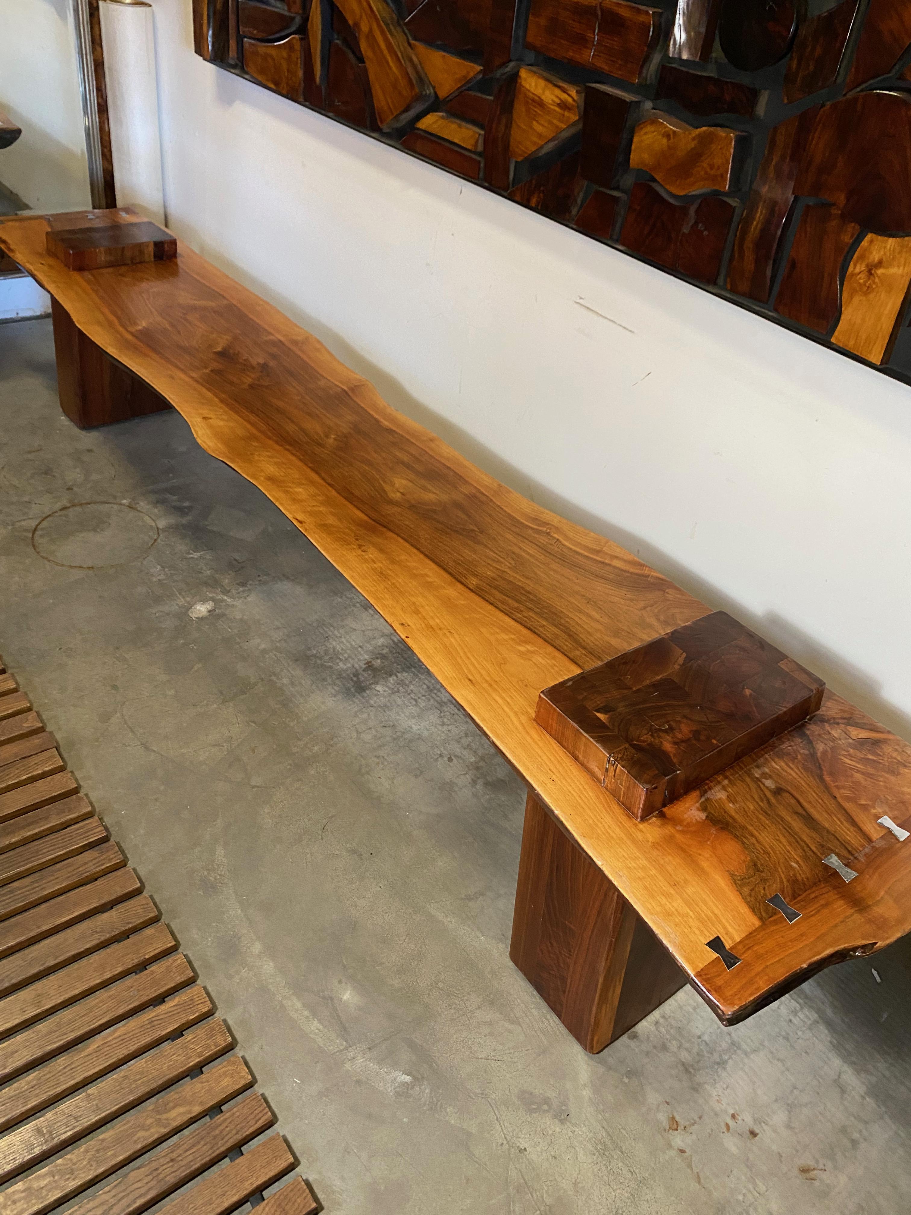 North American Wood Henge French and American Walnut Slab Bench For Sale