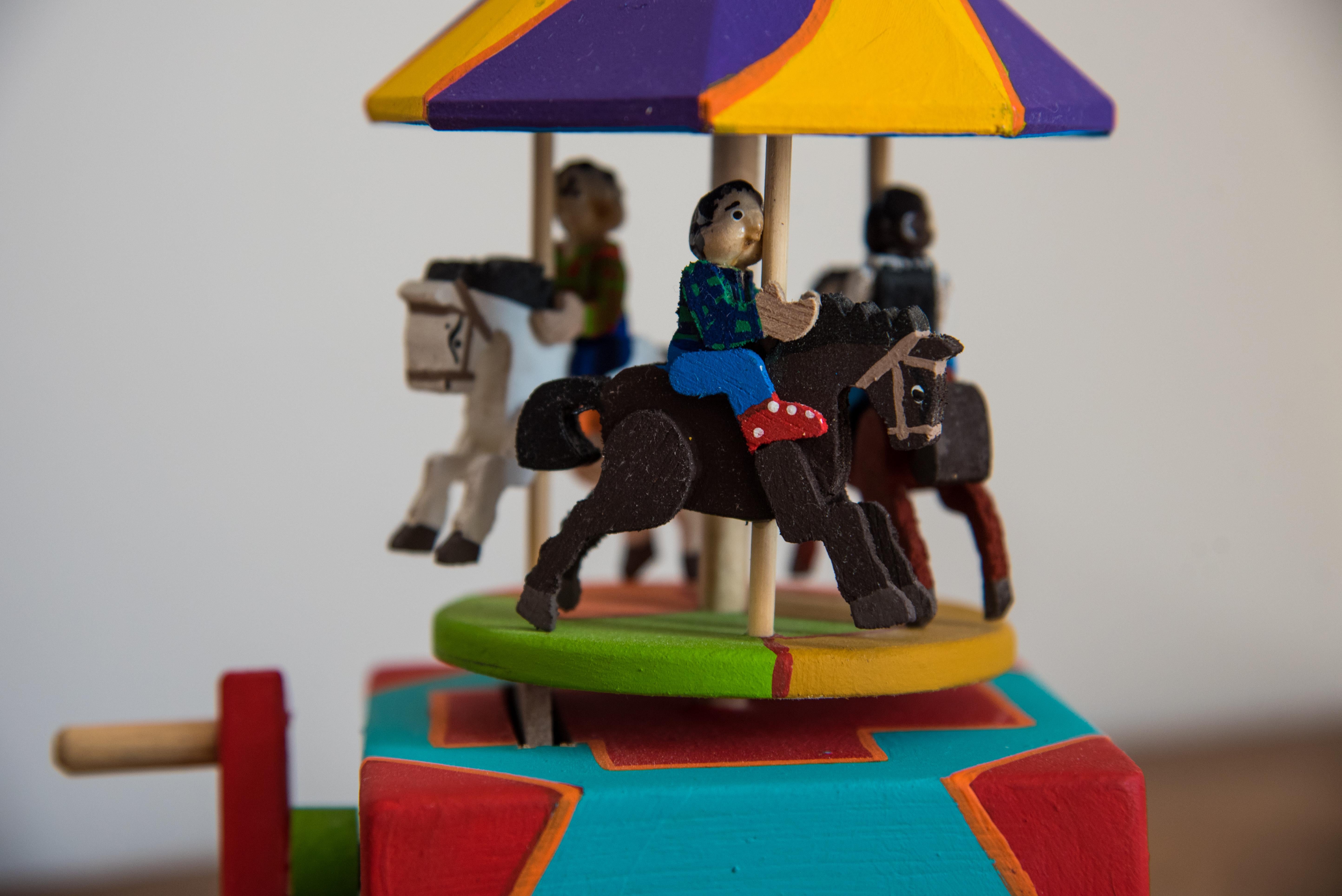 Acrylic Wood Horse Carousel Toy Mexican Horse Mechanic Handle Traditional Folk Art For Sale