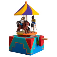 Wood Horse Carousel Toy Mexican Horse Mechanic Handle Traditional Folk Art
