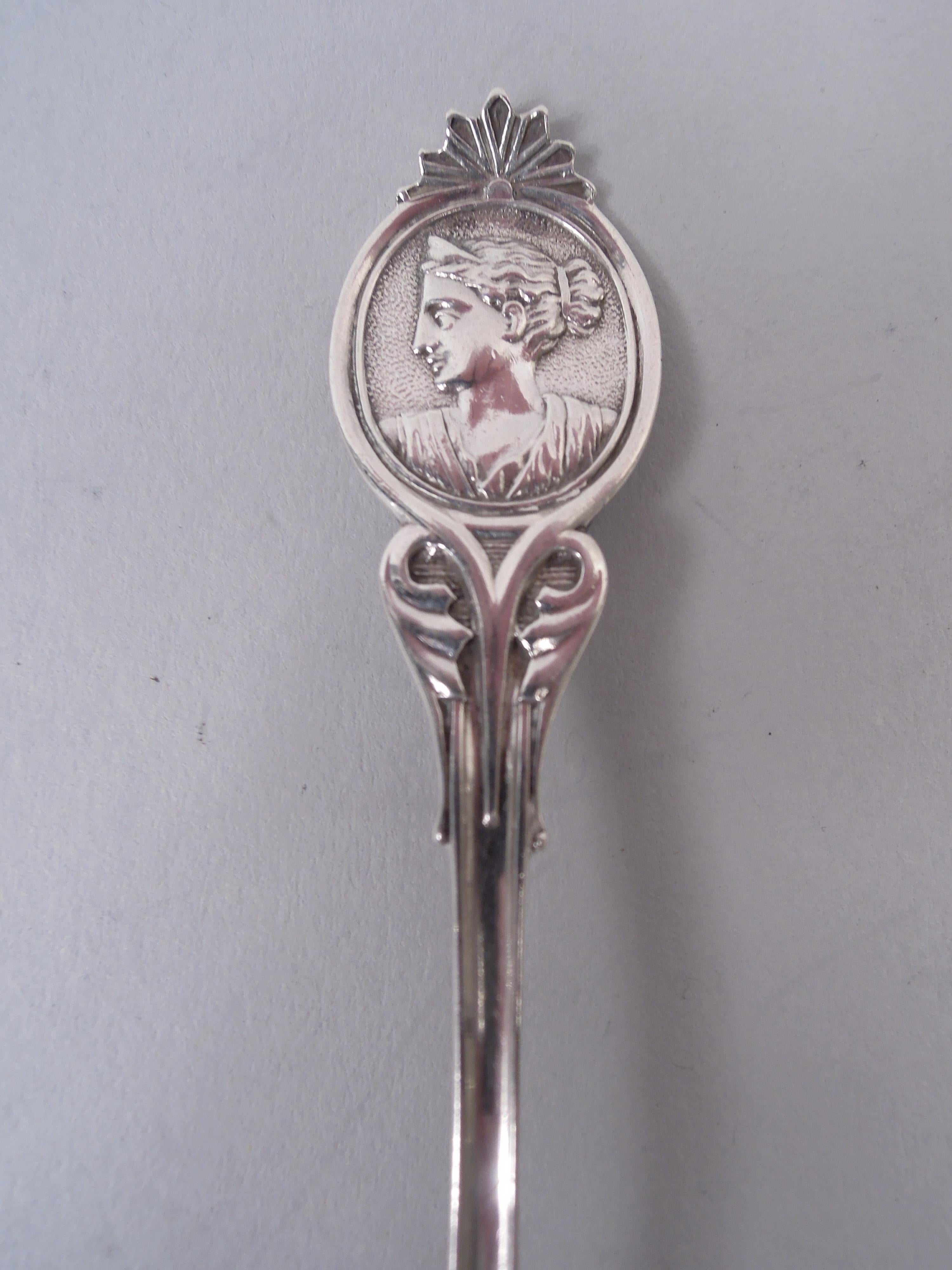 American Wood & Hughes New York Medallion Diana Coin Silver Teaspoons For Sale