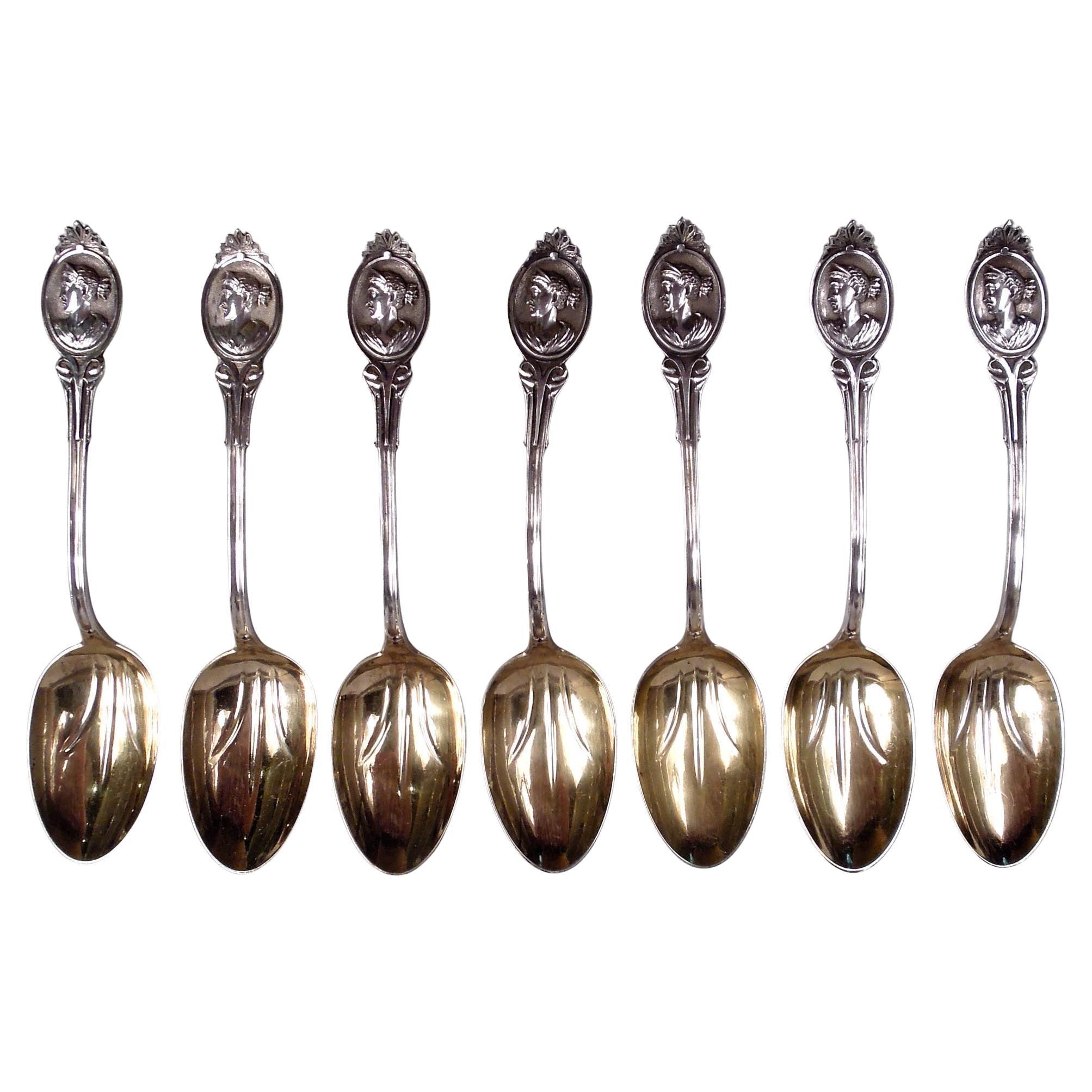 Wood & Hughes New York Medaillon Diana Münze Silber Teelöffel im Angebot