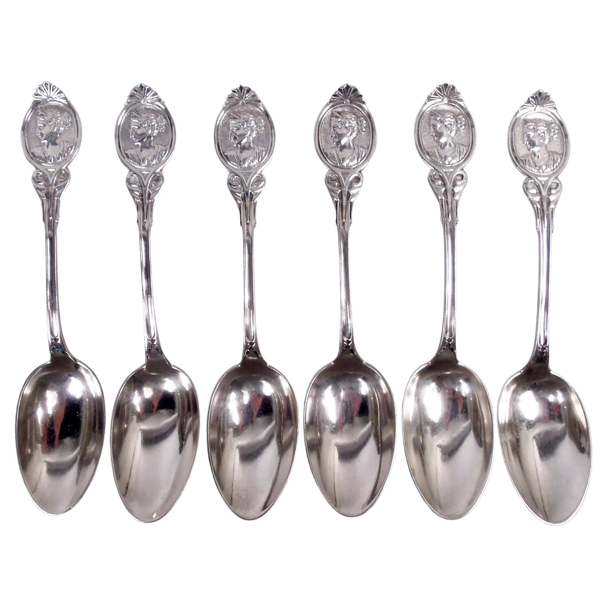 Wood & Hughes New York Medallion Diana Coin Silver Teaspoons For Sale