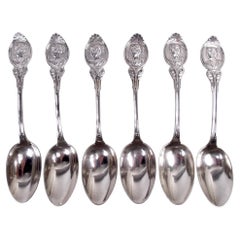 Wood & Hughes New York Medallion Diana Coin Silver Teaspoons