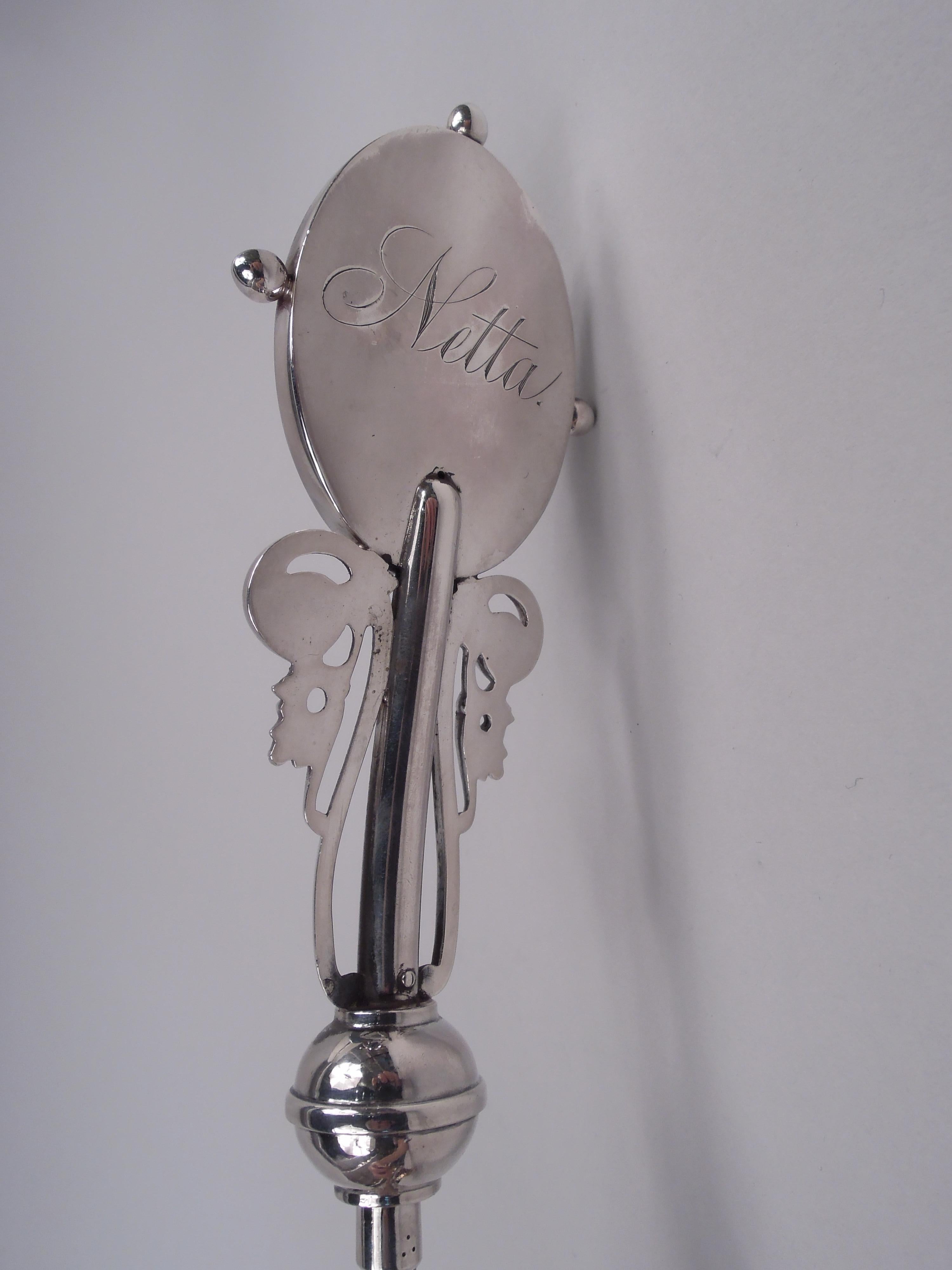 American Wood & Hughes New York Sterling Silver Medallion-Inspired Punch Ladle For Sale