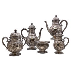 Wood & Hughes Sterling Silver 5-Piece Tea & Coffee Service in Repousse Pattern