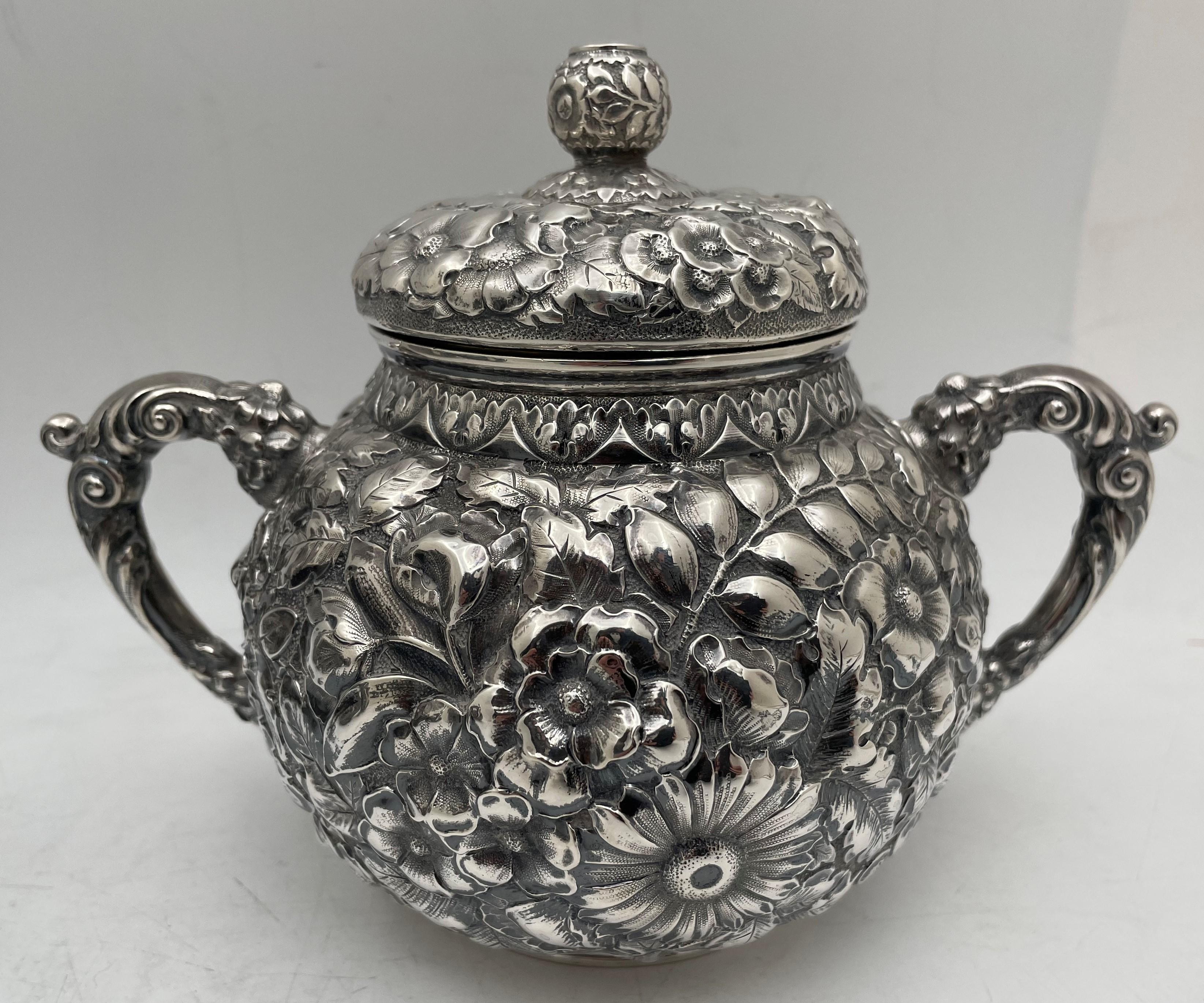 Wood & Hughes Sterling Silver 6-Piece Repousse 19th Century Tea Set with Tray For Sale 6