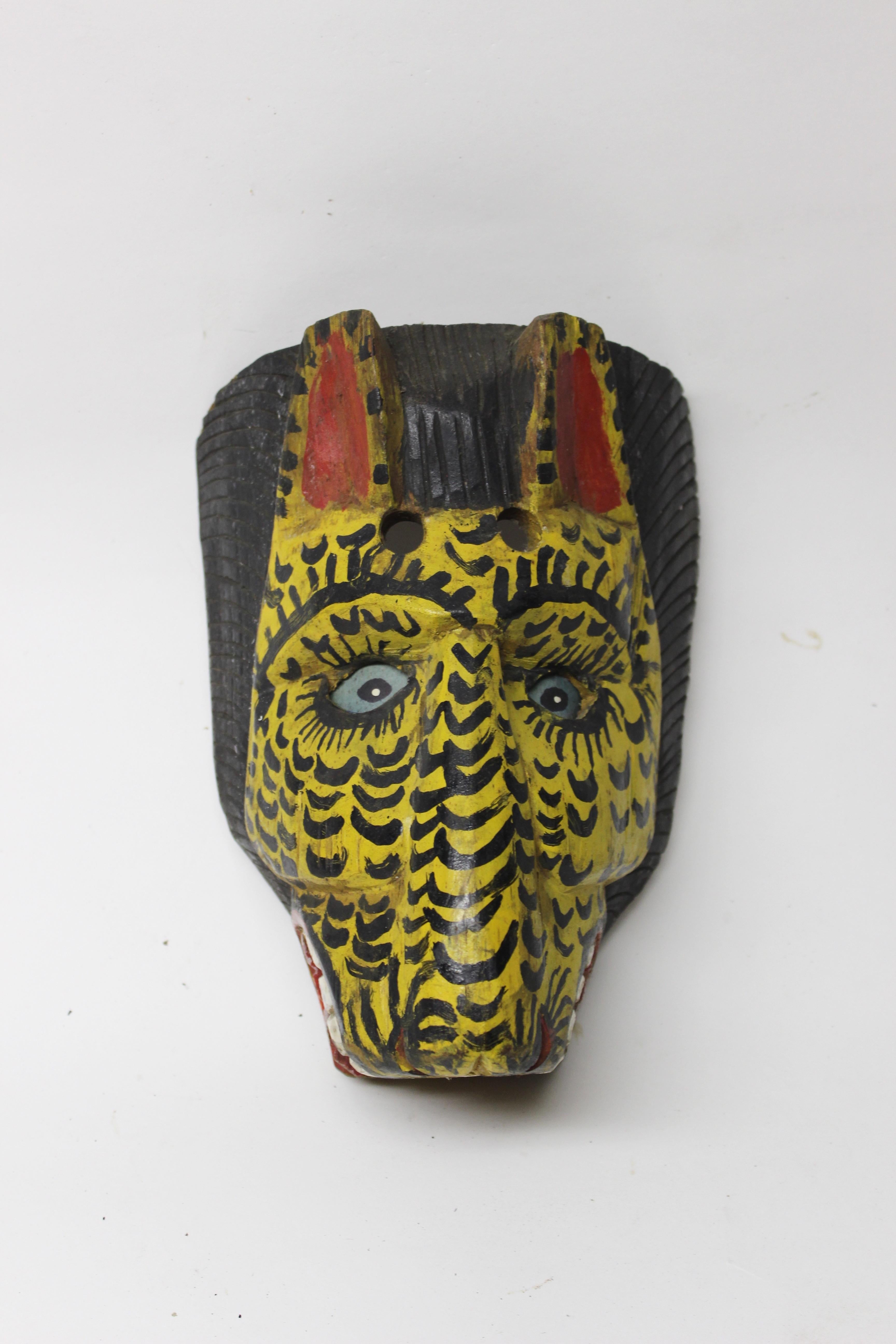 Carved wood Tibal Primitive Folk Art Hyena mask.