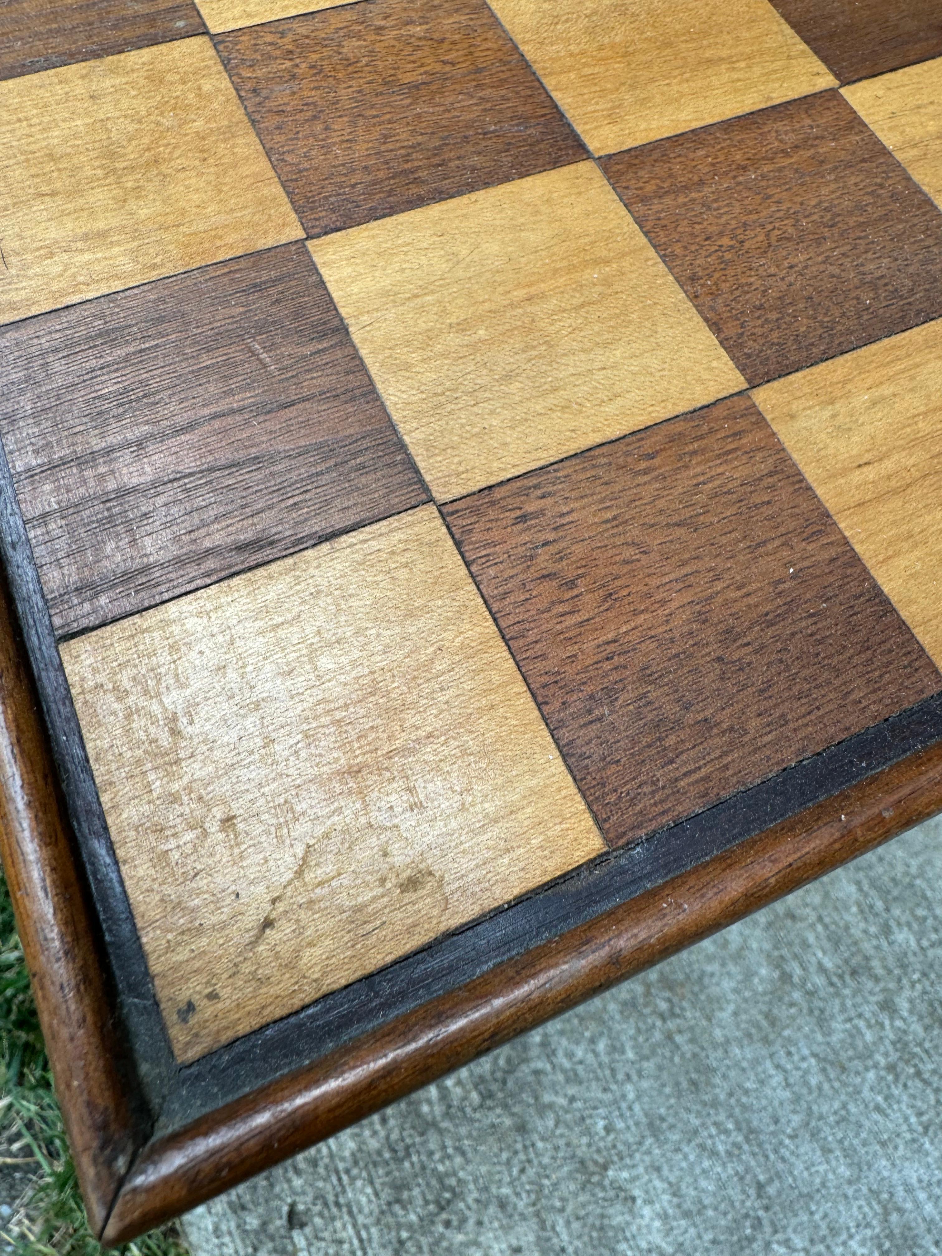 Mid-Century Modern Wood Inlaid Top Chess Checker Game Side Table