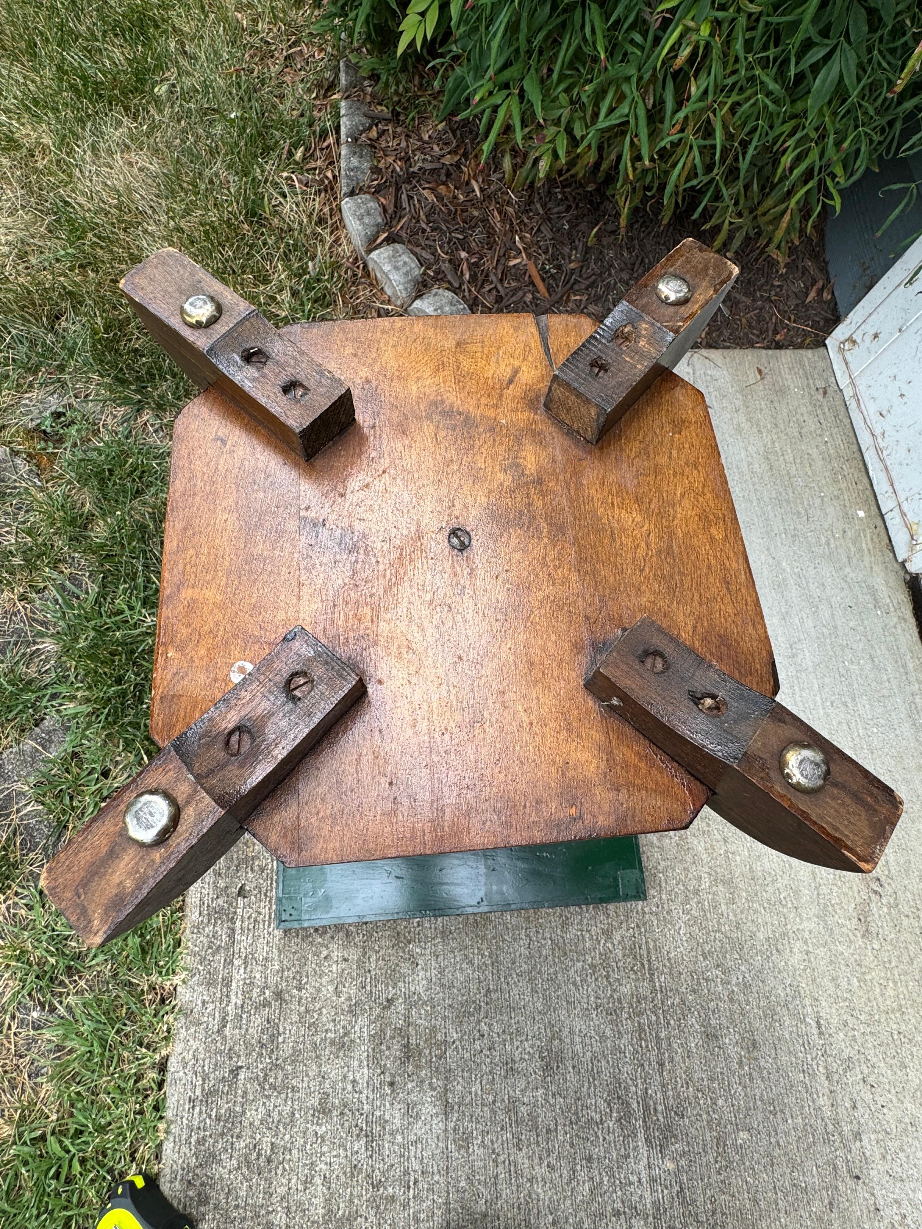 Iron Wood Inlaid Top Chess Checker Game Side Table
