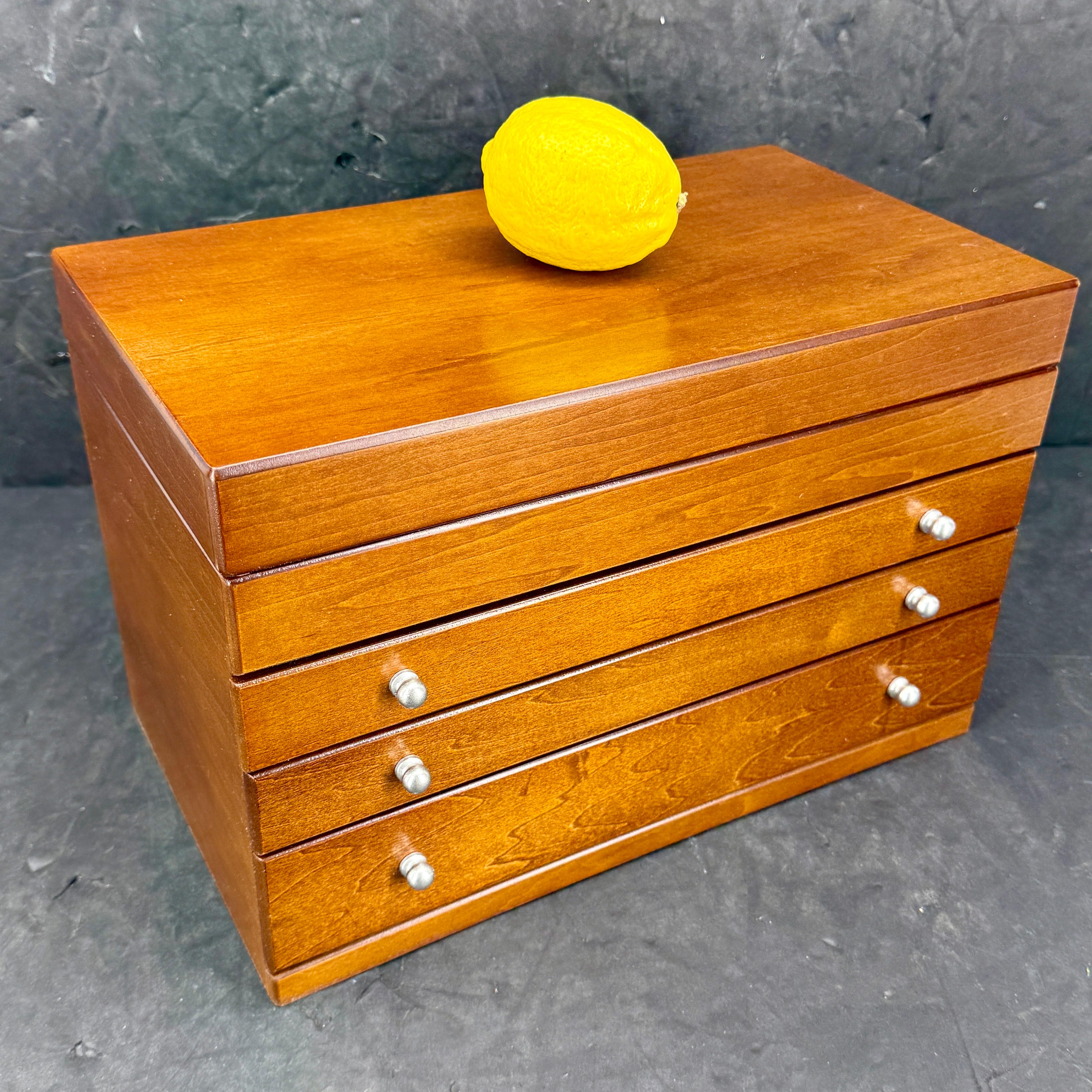 Moderne Boîte à bijoux en bois avec tiroirs Intérieur en daim en vente