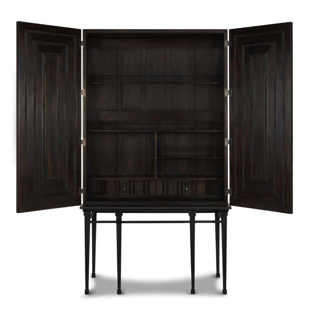 Mexican Wood Kapelle Armoire Inspired by 18thCentury Dutch Moldings, Slate, Brass & Iron For Sale