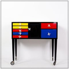 Wood Lacquerd "Mondrian Colors" Dental Cabinet