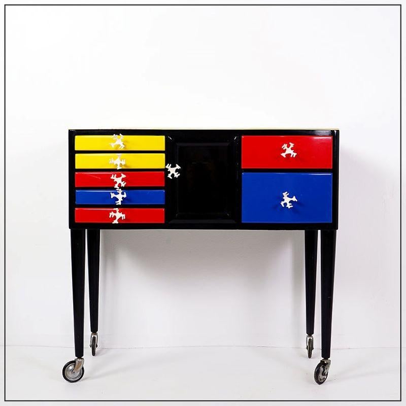 Dental cabinet with seven drawers painted in 