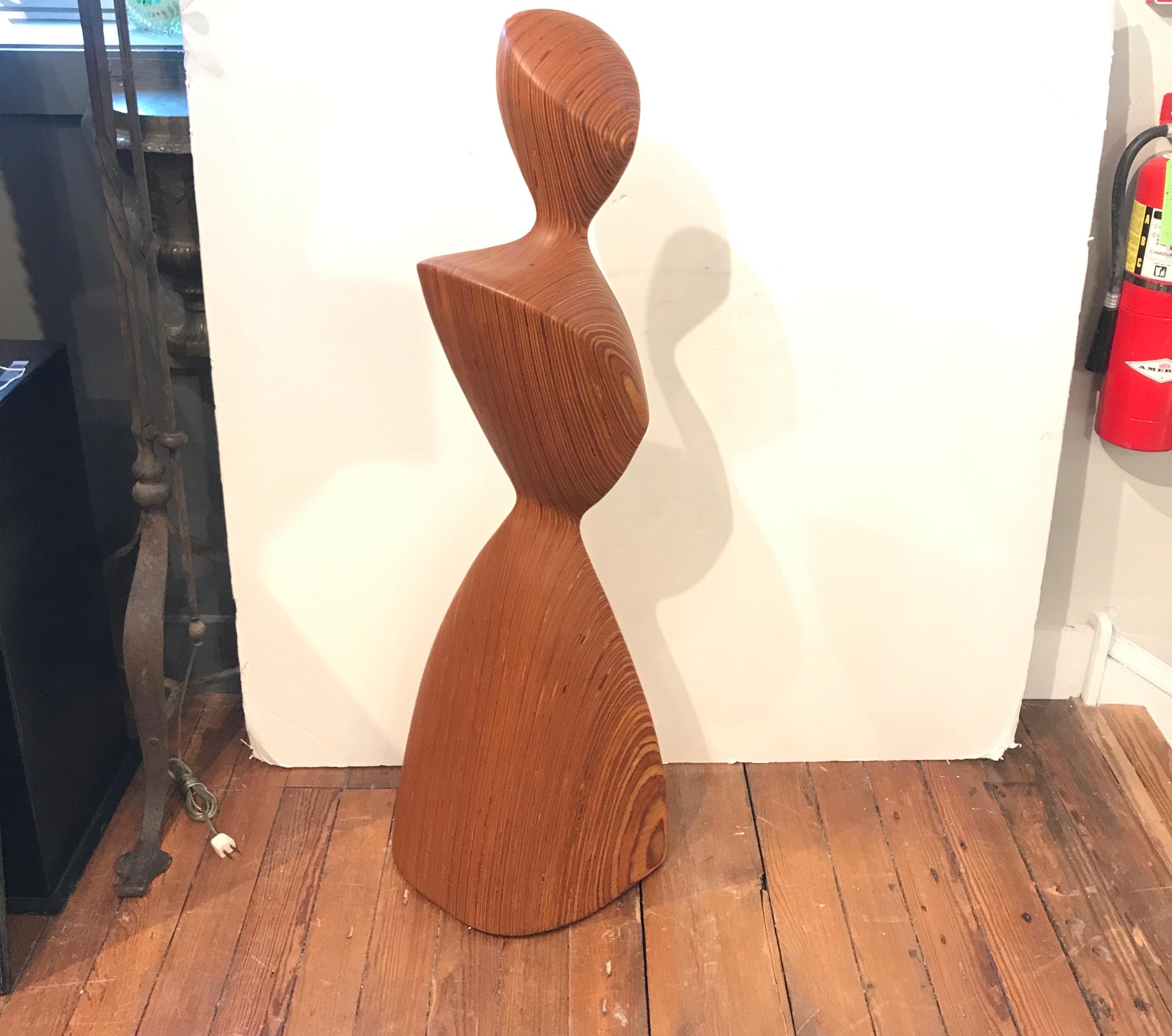 Mid-20th Century Wood Laminated Abstract Sculpture of a Woman, 1960s