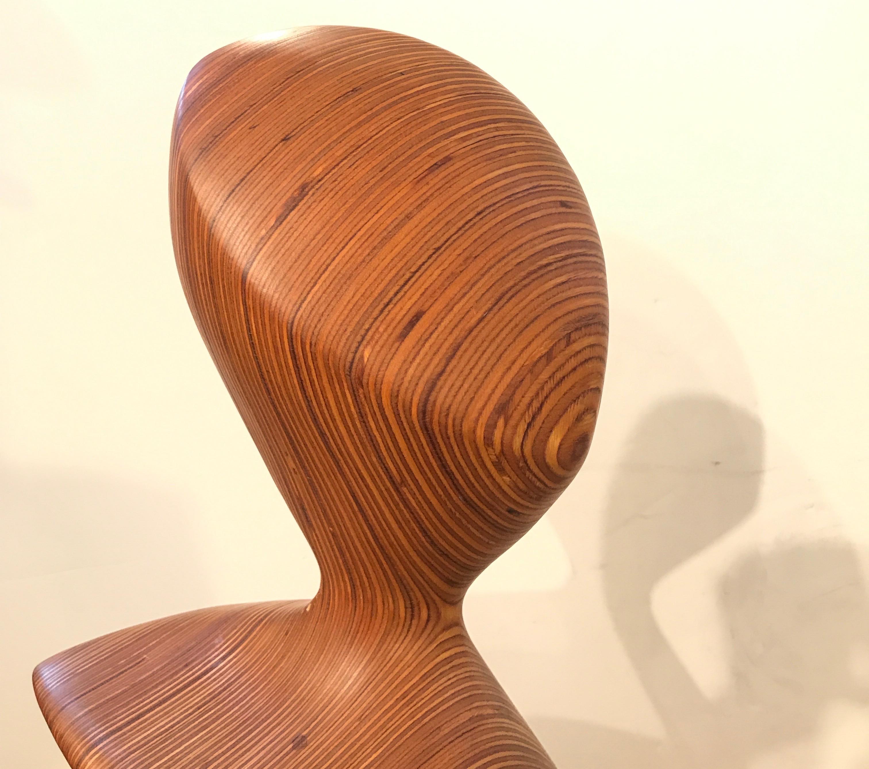 Hardwood Wood Laminated Abstract Sculpture of a Woman, 1960s