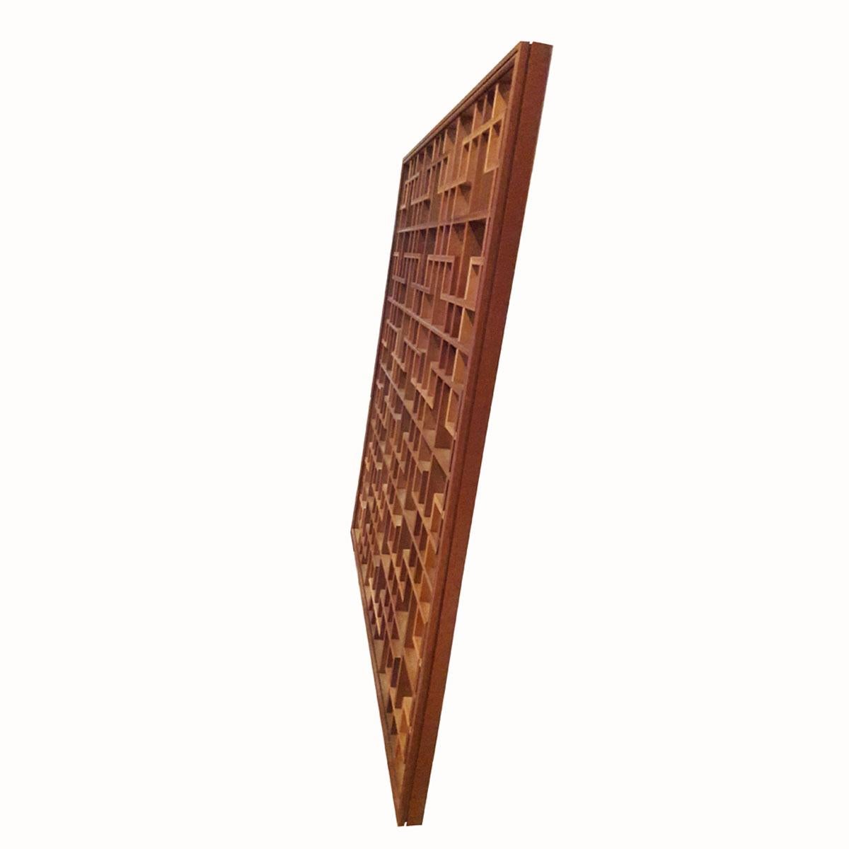A wood lattice panel / wall screen, handcrafted in United States. This piece was inspired by an antique Qing Chinese panel. Its straight lines, superb finish and precise craftsmanship make this item an elegant addition to practically any decor style.