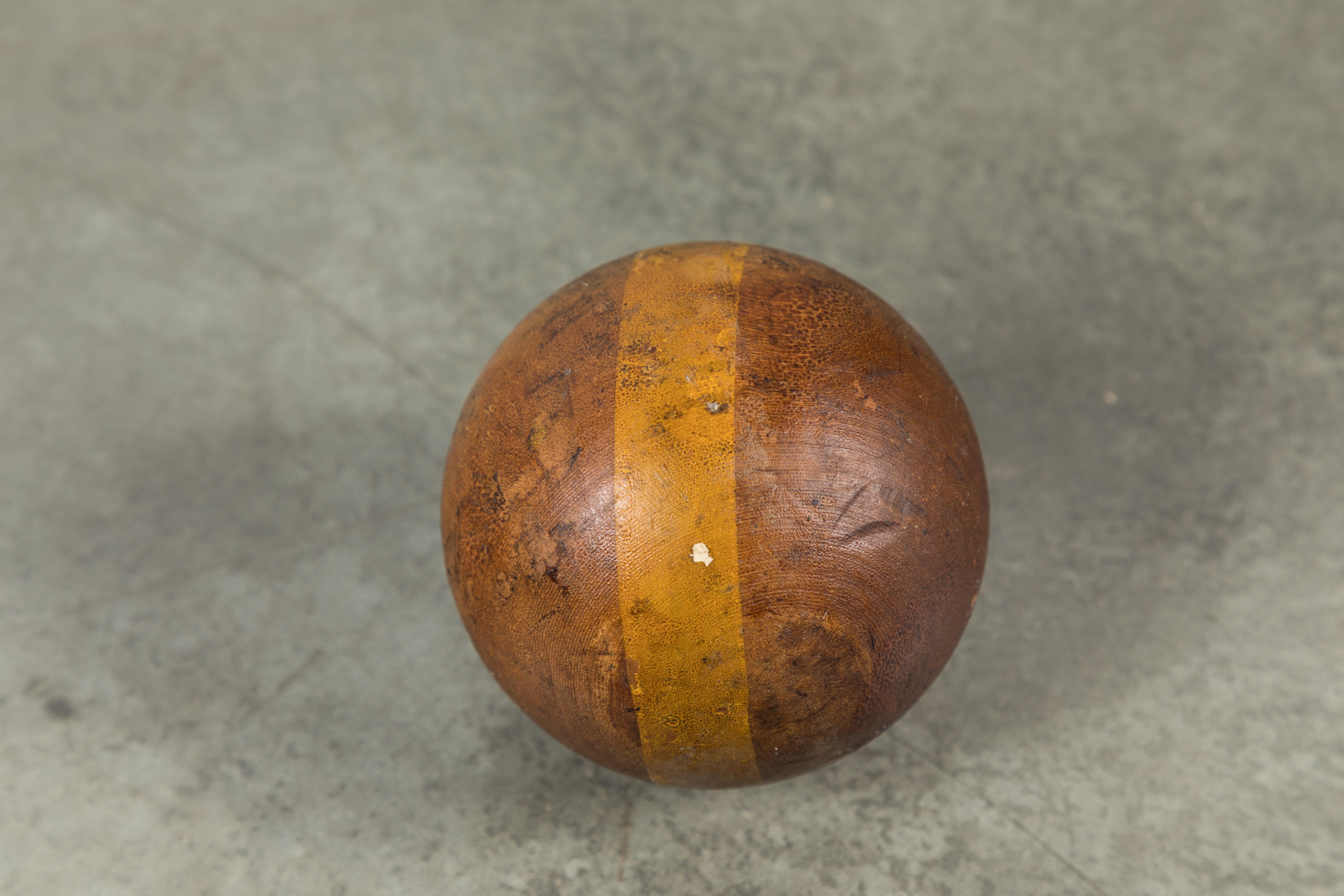 Early 20th Century Wood Lawn Bowling Game Original Caddy and Bowling Balls, circa 1900 For Sale