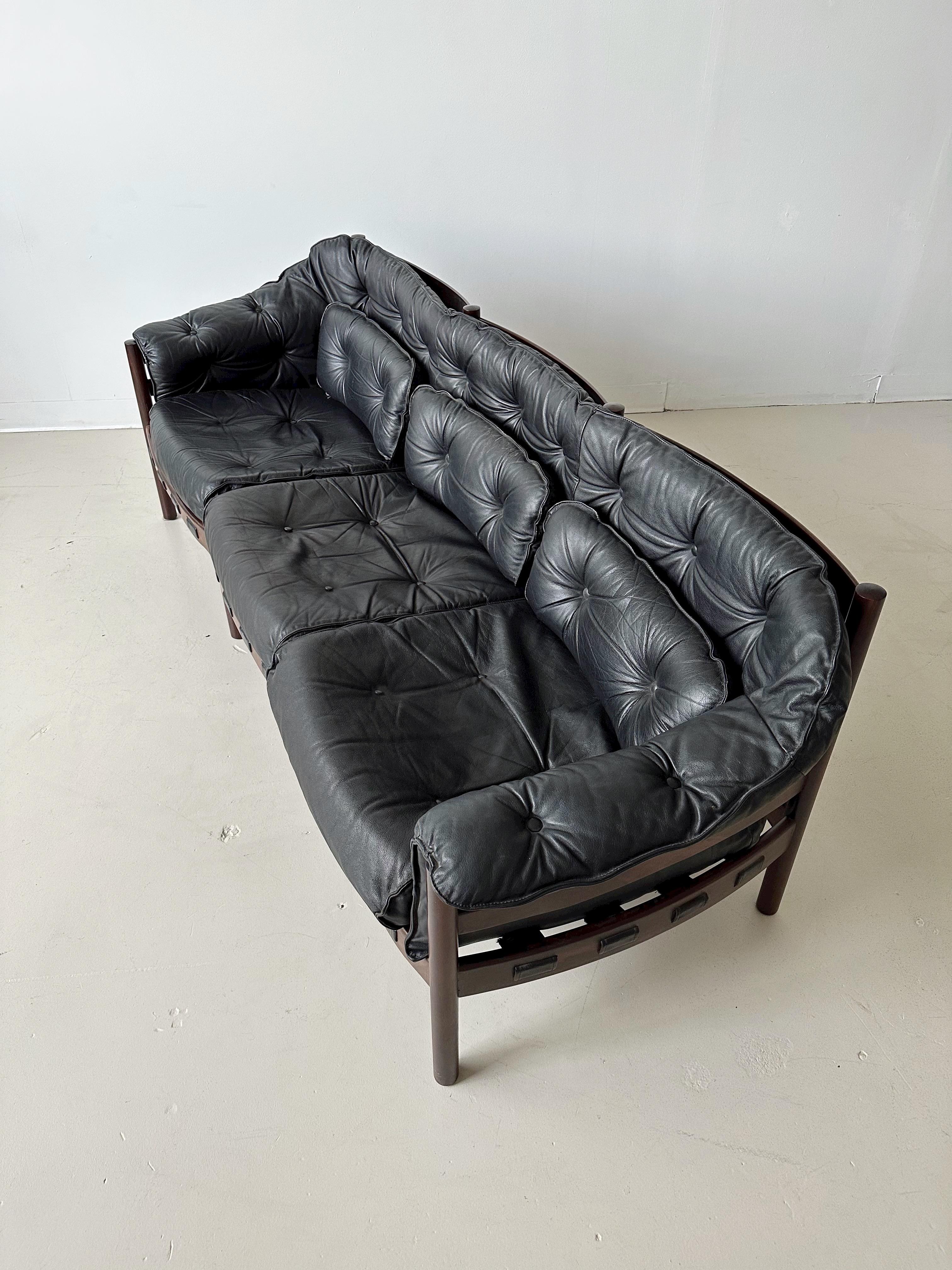 Mid-Century Modern Wood & Leather 3 Seater Sofa by Sven Ellekaer for Coja