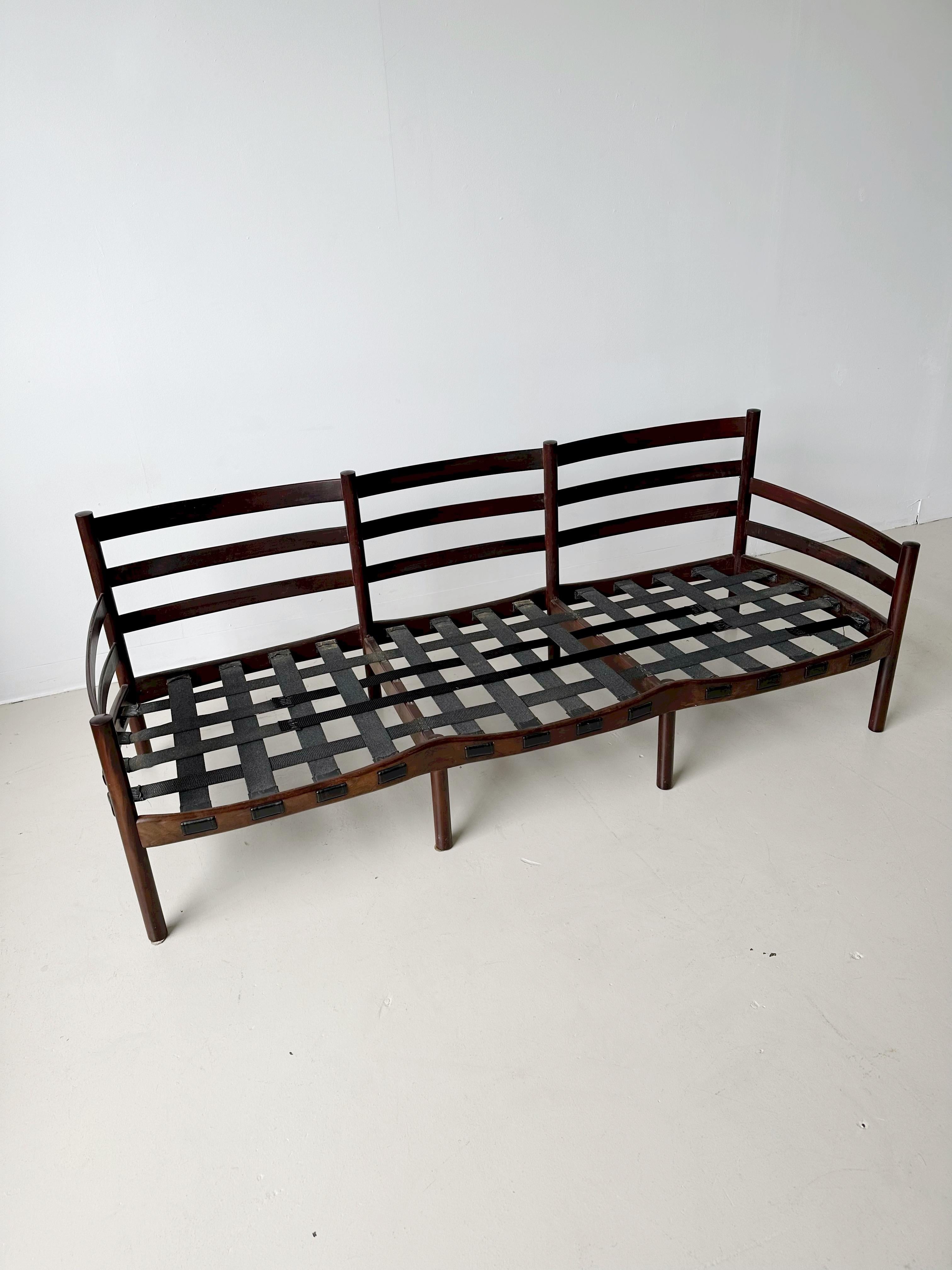 Mid-20th Century Wood & Leather 3 Seater Sofa by Sven Ellekaer for Coja