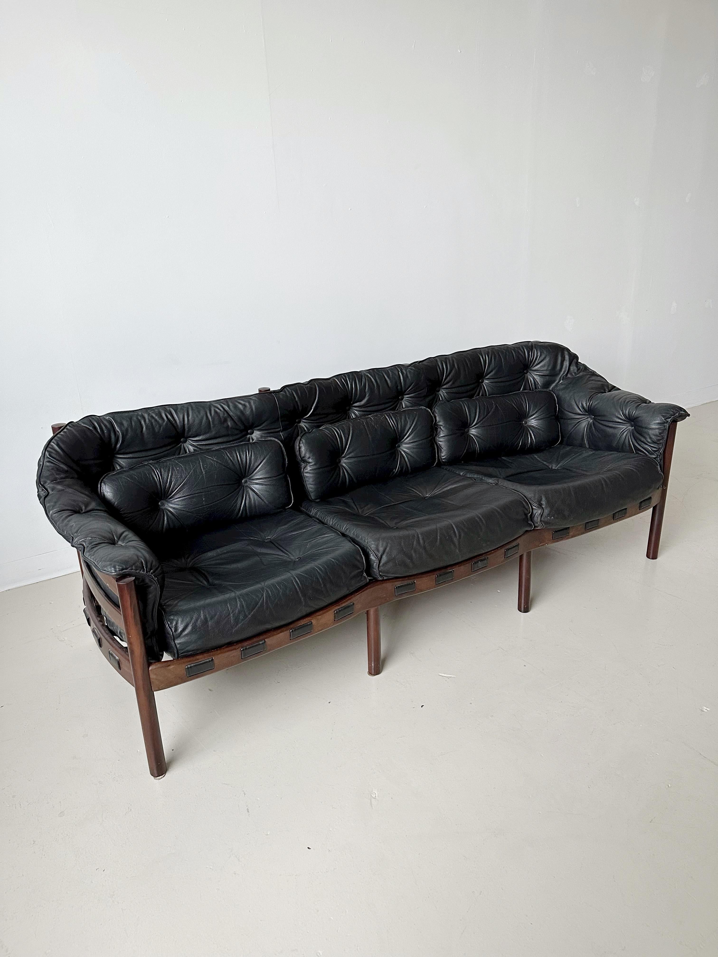 Wood & Leather 3 Seater Sofa by Sven Ellekaer for Coja 1