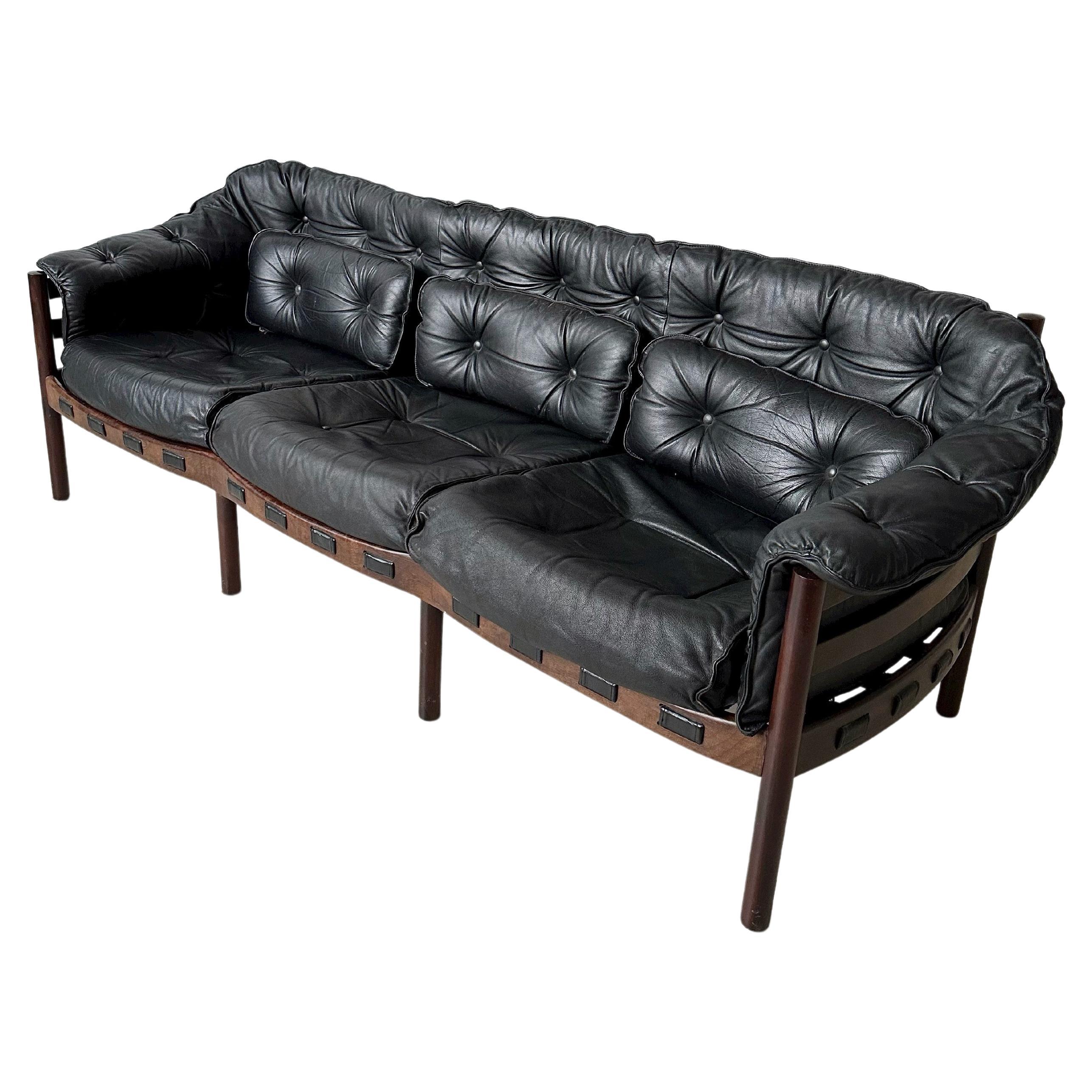 Wood & Leather 3 Seater Sofa by Sven Ellekaer for Coja