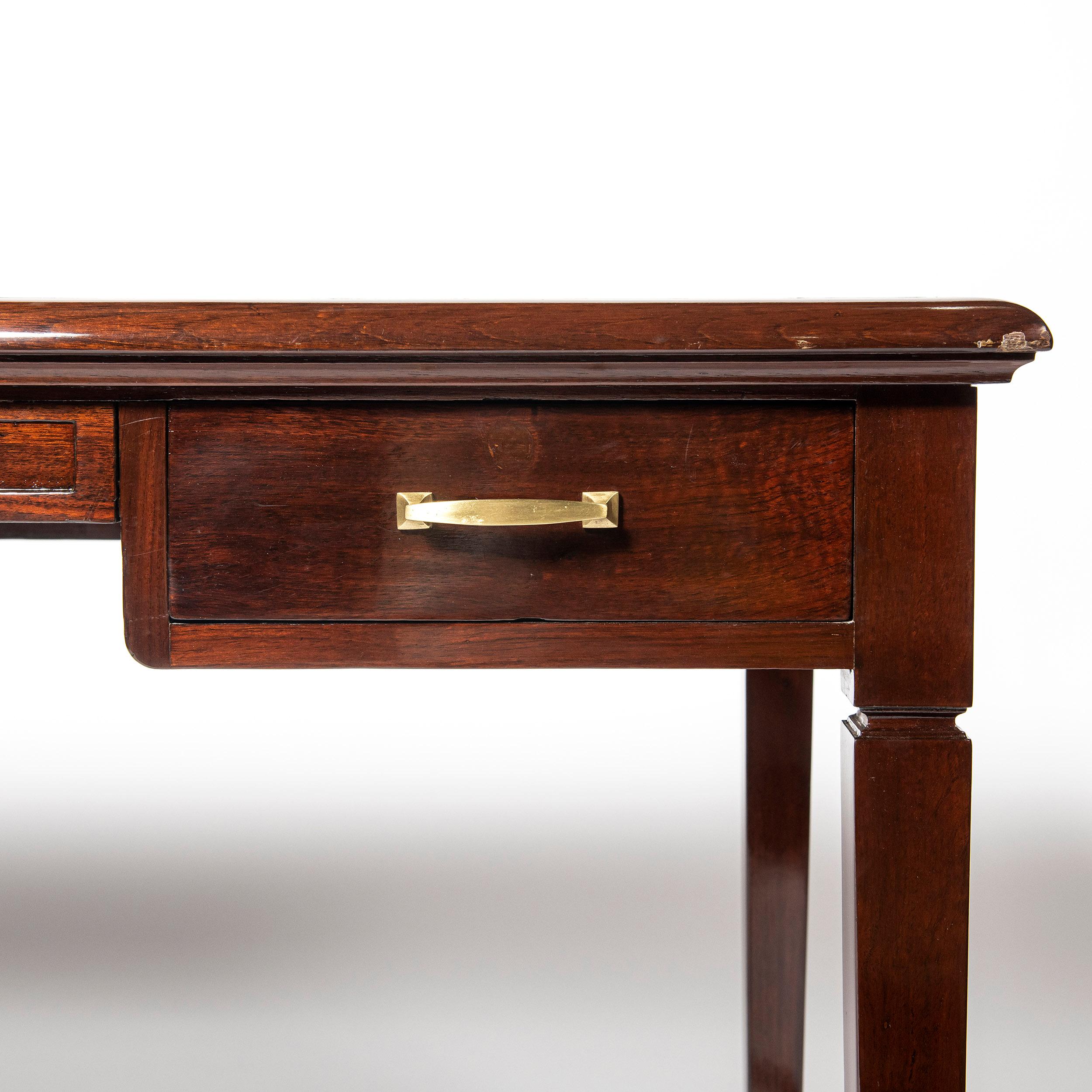 Mid-Century Modern Wood, Leather and Bronze Desk, Argentina, circa 1950 For Sale