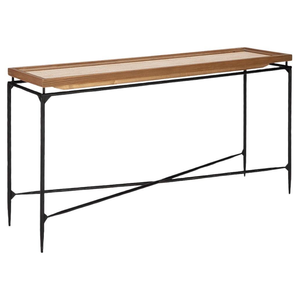 Wood, Leather And Metal Console Table by Thai Natura