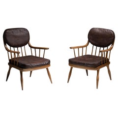 Fauteuils en bois et cuir attribués à Franz Schuster, Autriche, vers 1950