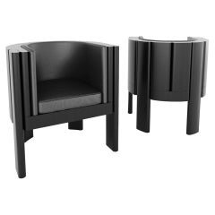 Holz-Lederstuhl von Black Table Studio, schwarz, vertreten von Tuleste Factory