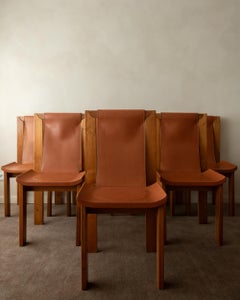 Chaises de salle à manger en bois et cuir, créées par Luigi Gorgoni pour Roche Bobois, années 1970, lot de 7