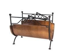 Wood Log Holder Rack Wrought Iron & Copper, France, circa 1970