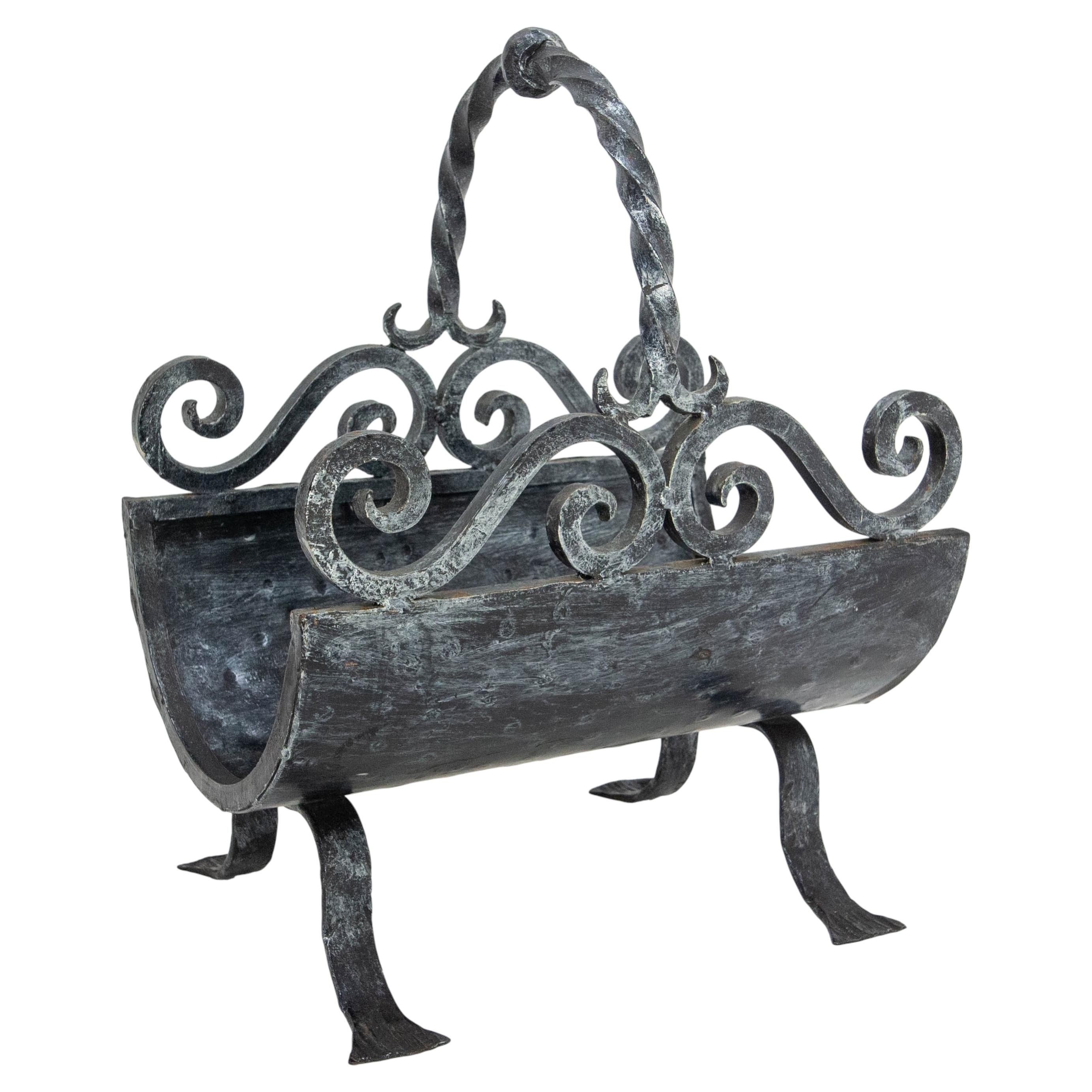 Wood Log Holder Rack Wrought Iron, France, circa 1960