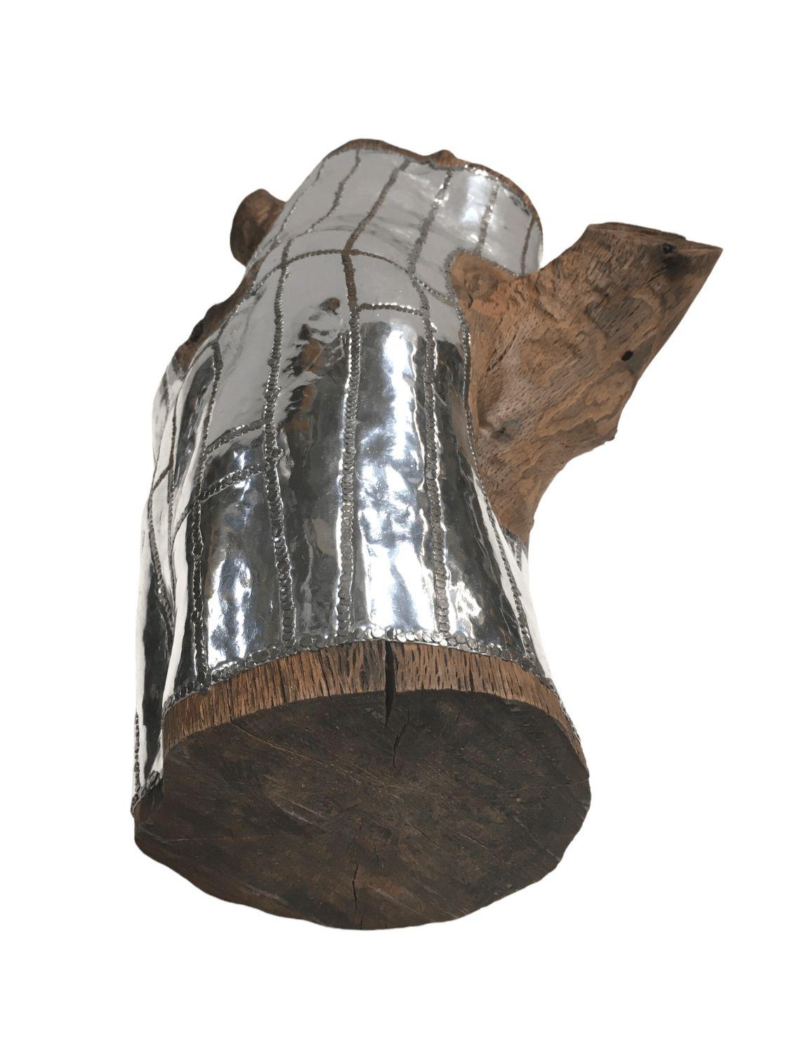 American Wood Log Urban Sculpture in Oaxacan Silversmith Style by artist Blake Shane