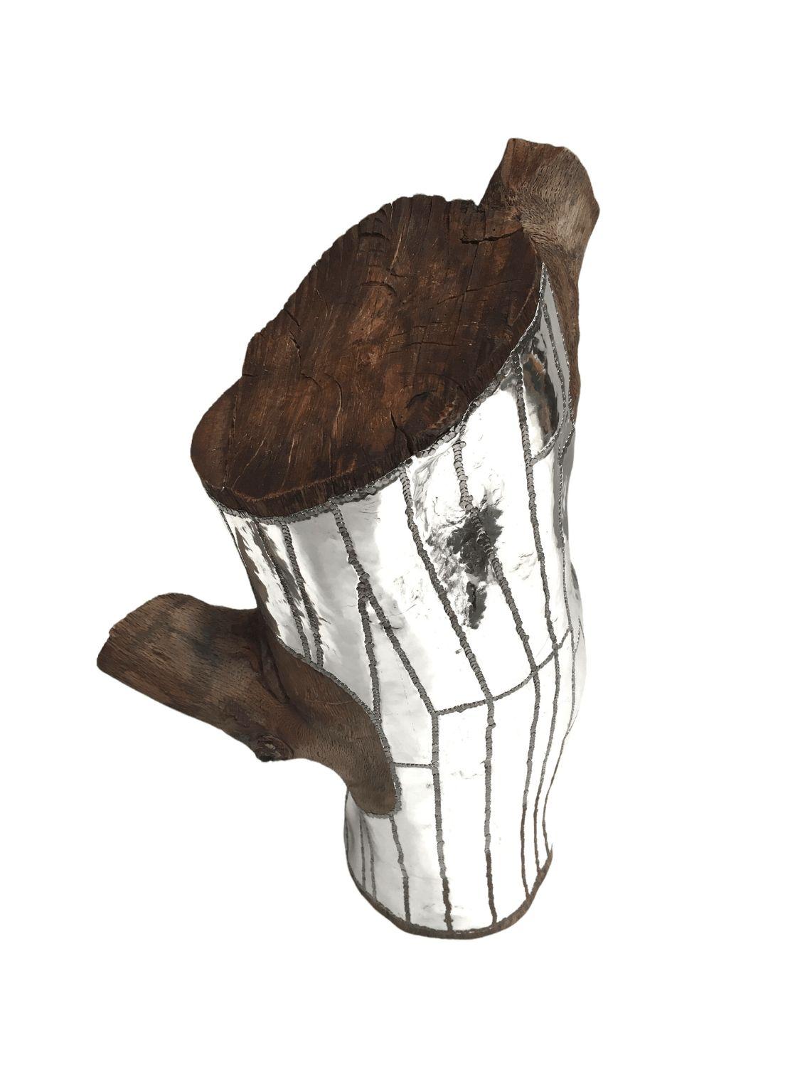 Wood Log Urban Sculpture in Oaxacan Silversmith Style by artist Blake Shane In Excellent Condition In Van Nuys, CA
