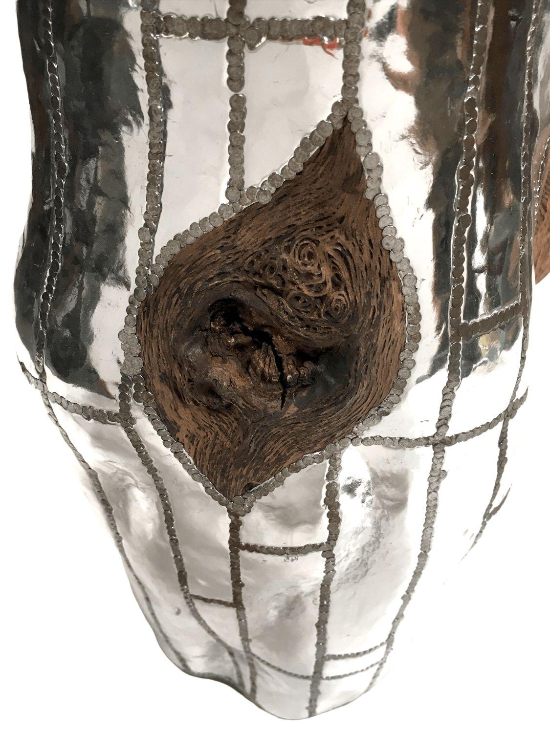 20th Century Wood Log Urban Sculpture in Oaxacan Silversmith Style by artist Blake Shane