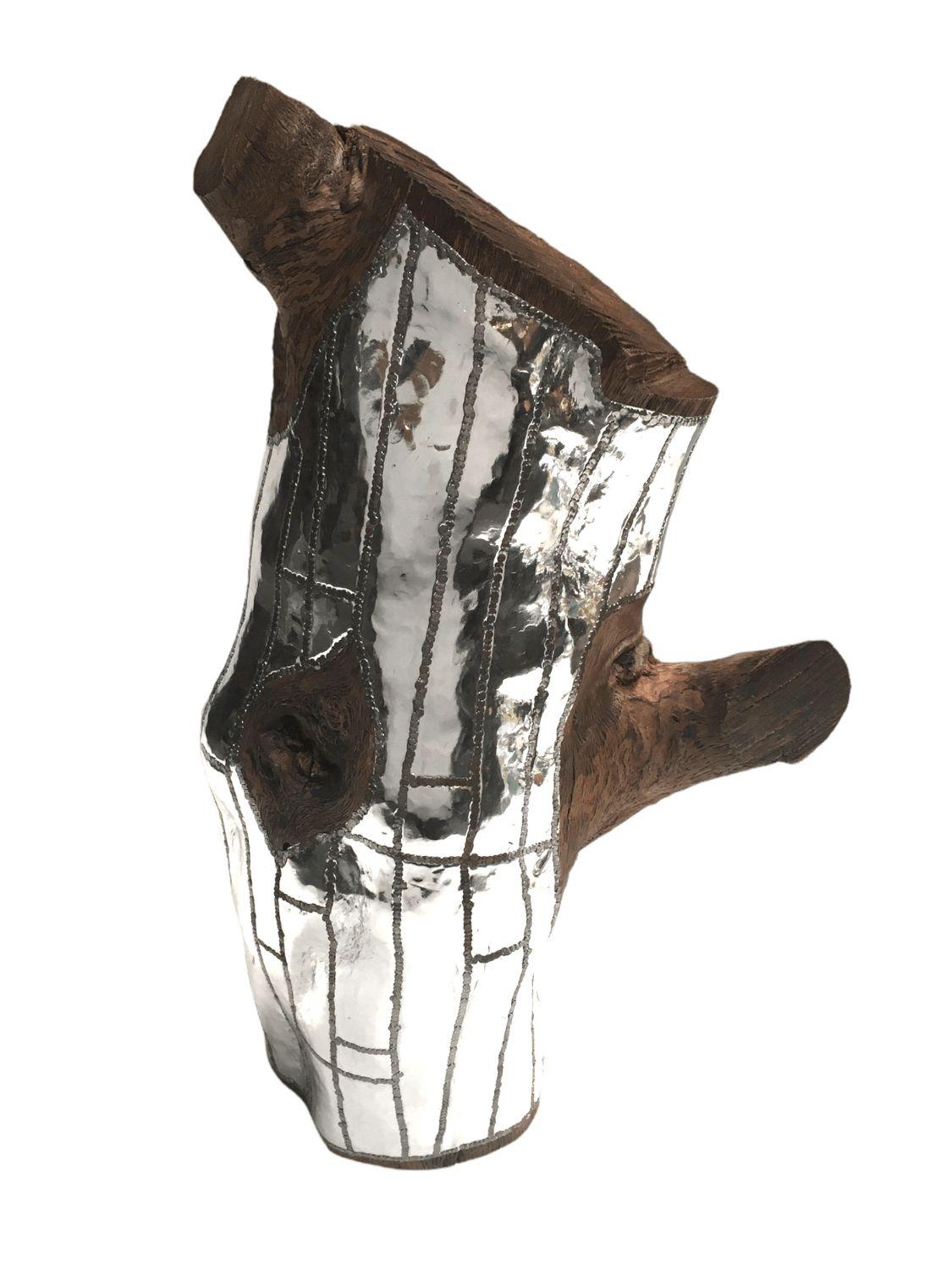 Wood Log Urban Sculpture in Oaxacan Silversmith Style by artist Blake Shane 2