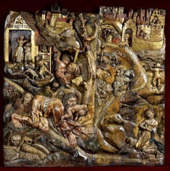 Wood Low-Relief Depicting a Werewolf and Saint George