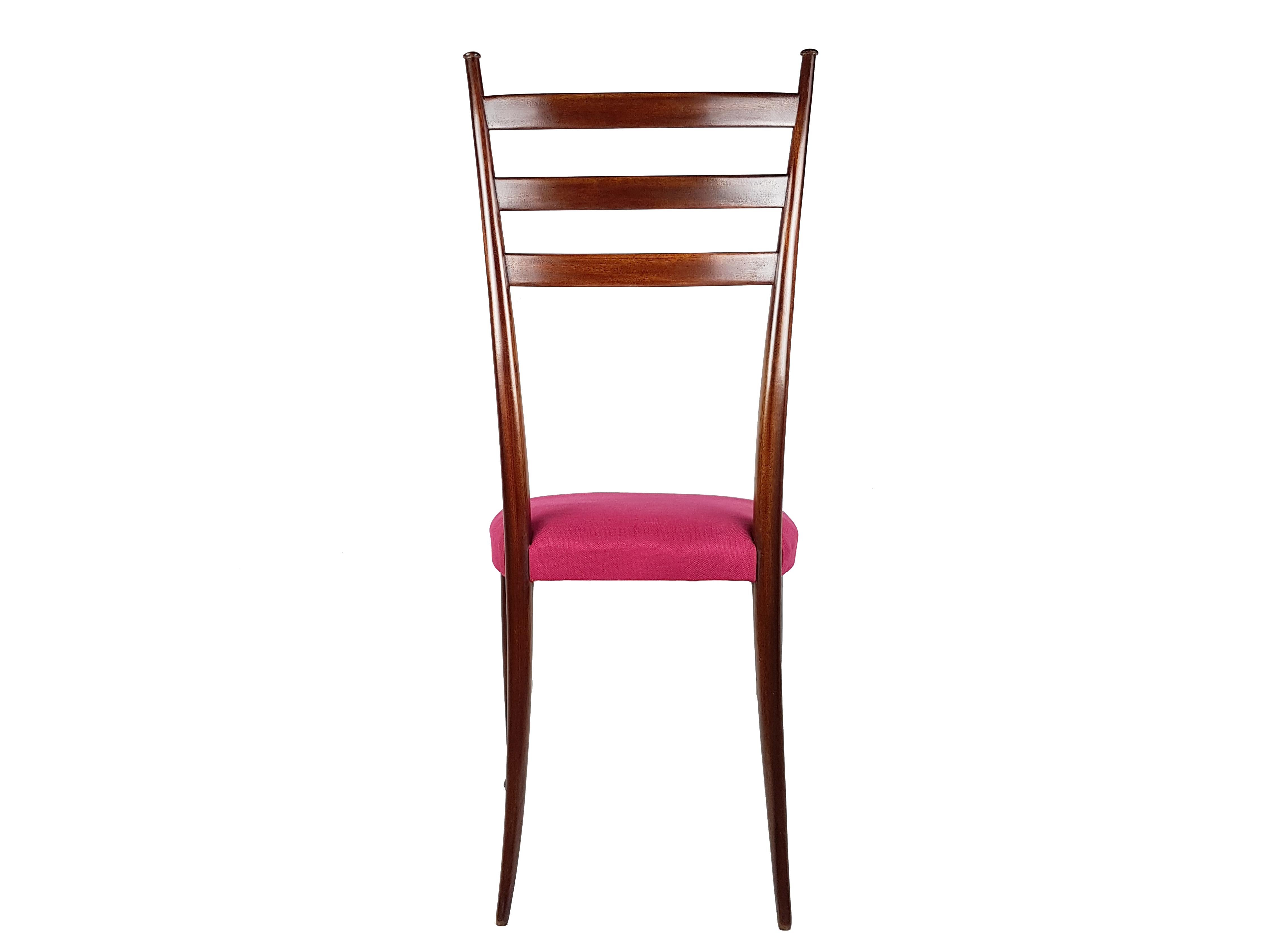 Wood & Magenta Fabric Seat 1950s Dining Chairs by Paolo Buffa, Set of 4 For Sale 3