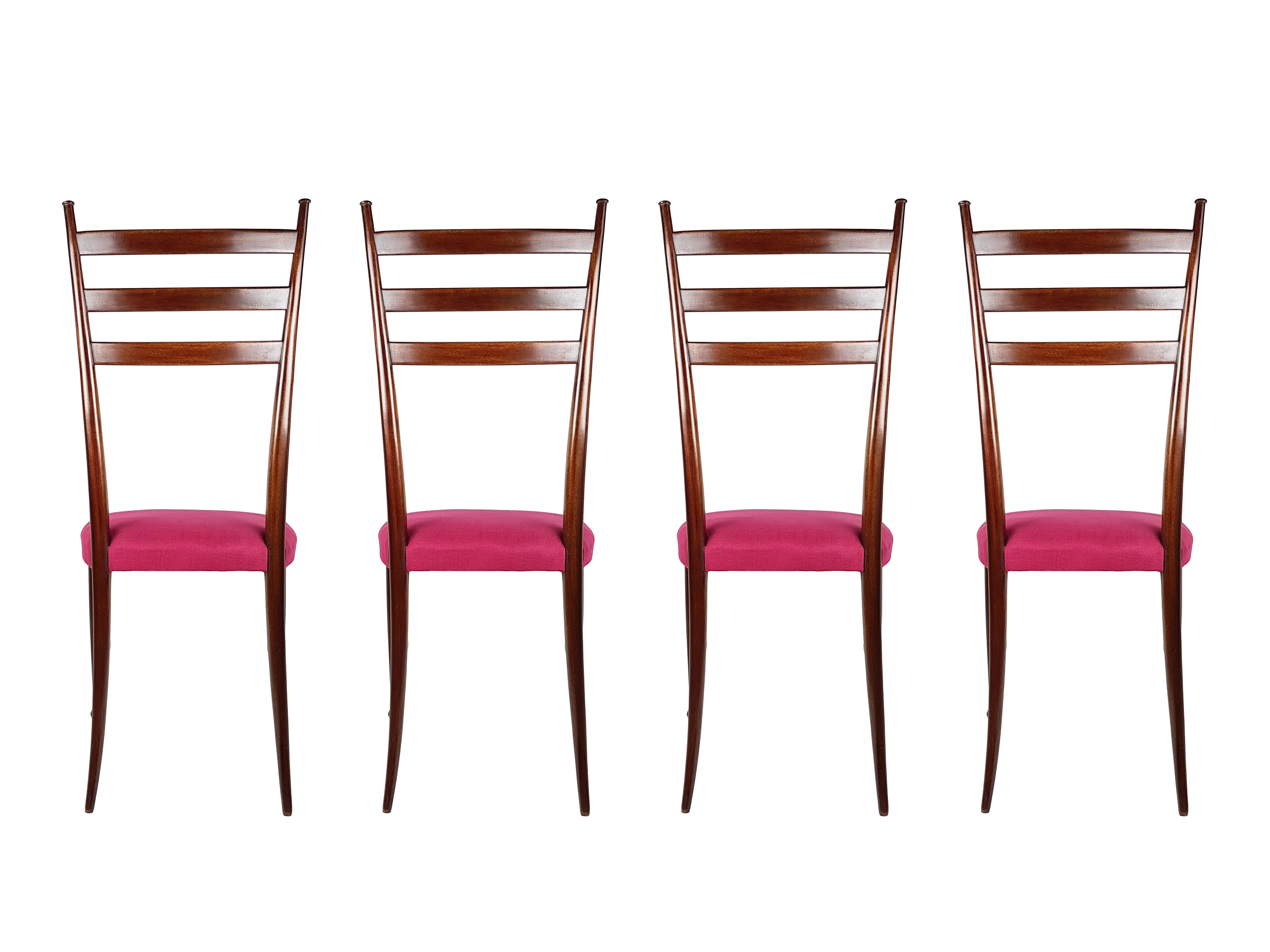 Wood & Magenta Fabric Seat 1950s Dining Chairs by Paolo Buffa, Set of 4 For Sale 1