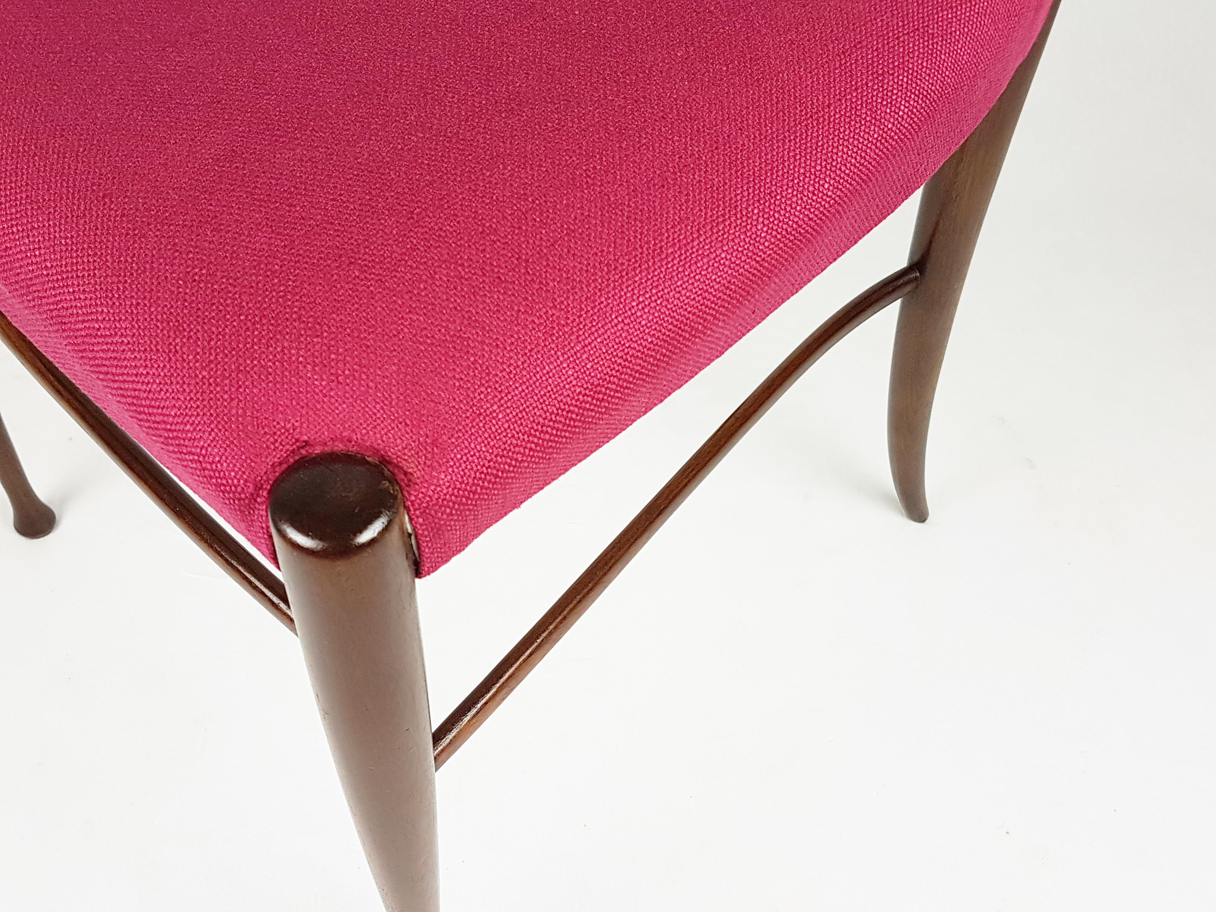 Wood & Magenta Fabric Seat 1950s Dining Chairs by Paolo Buffa, Set of 4 For Sale 2