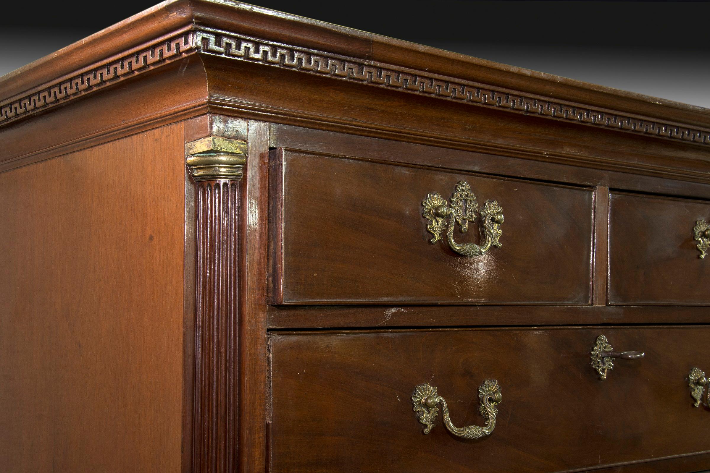 Neoclassical Wood, Mahogany and Metal Tallboy, England, 19th Century For Sale
