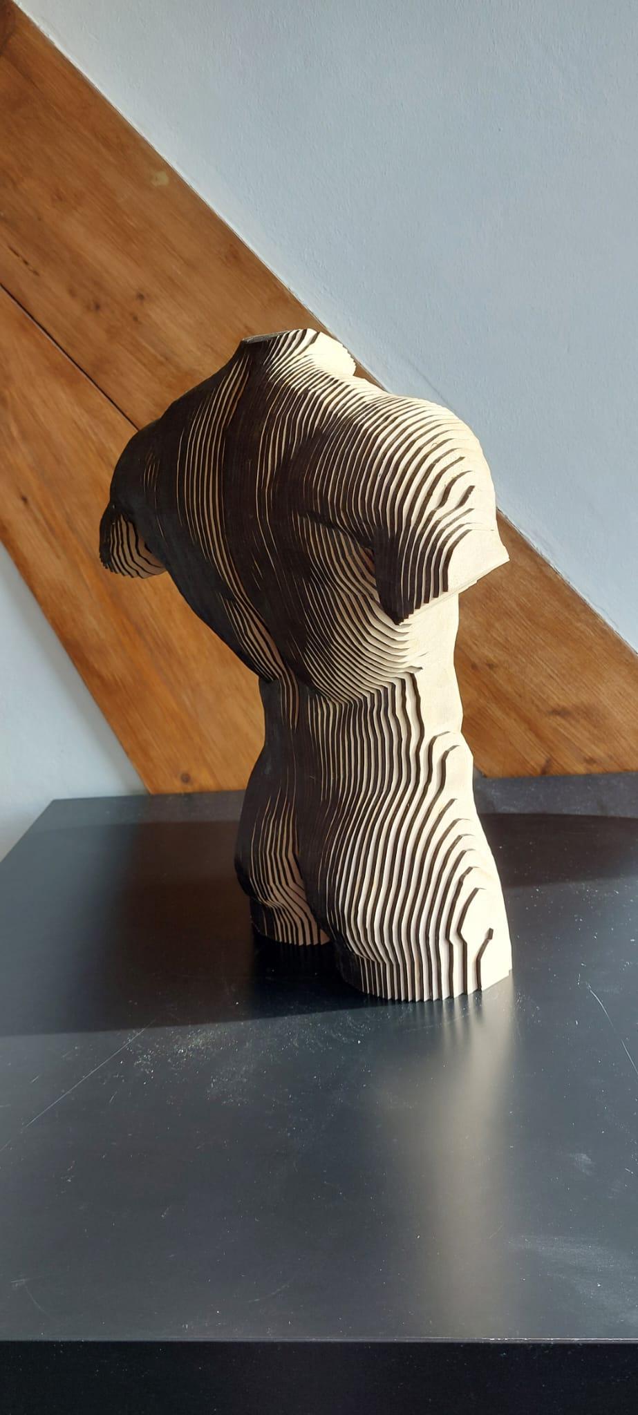 Woodwork Wood Male Torso Sculpture MDF  For Sale